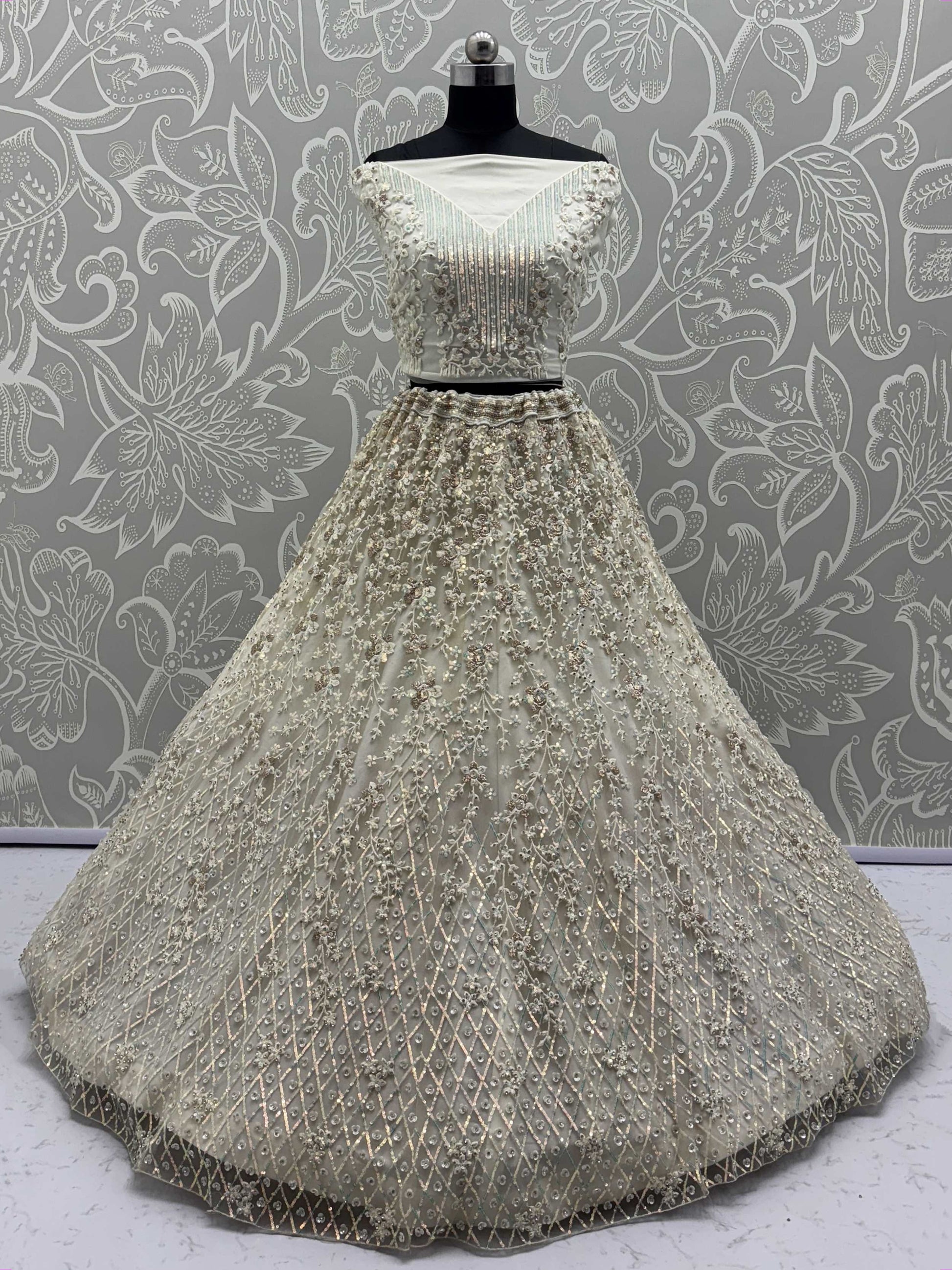 Amazing White Zari Embroidered Engagement Wear Lehenga Choli