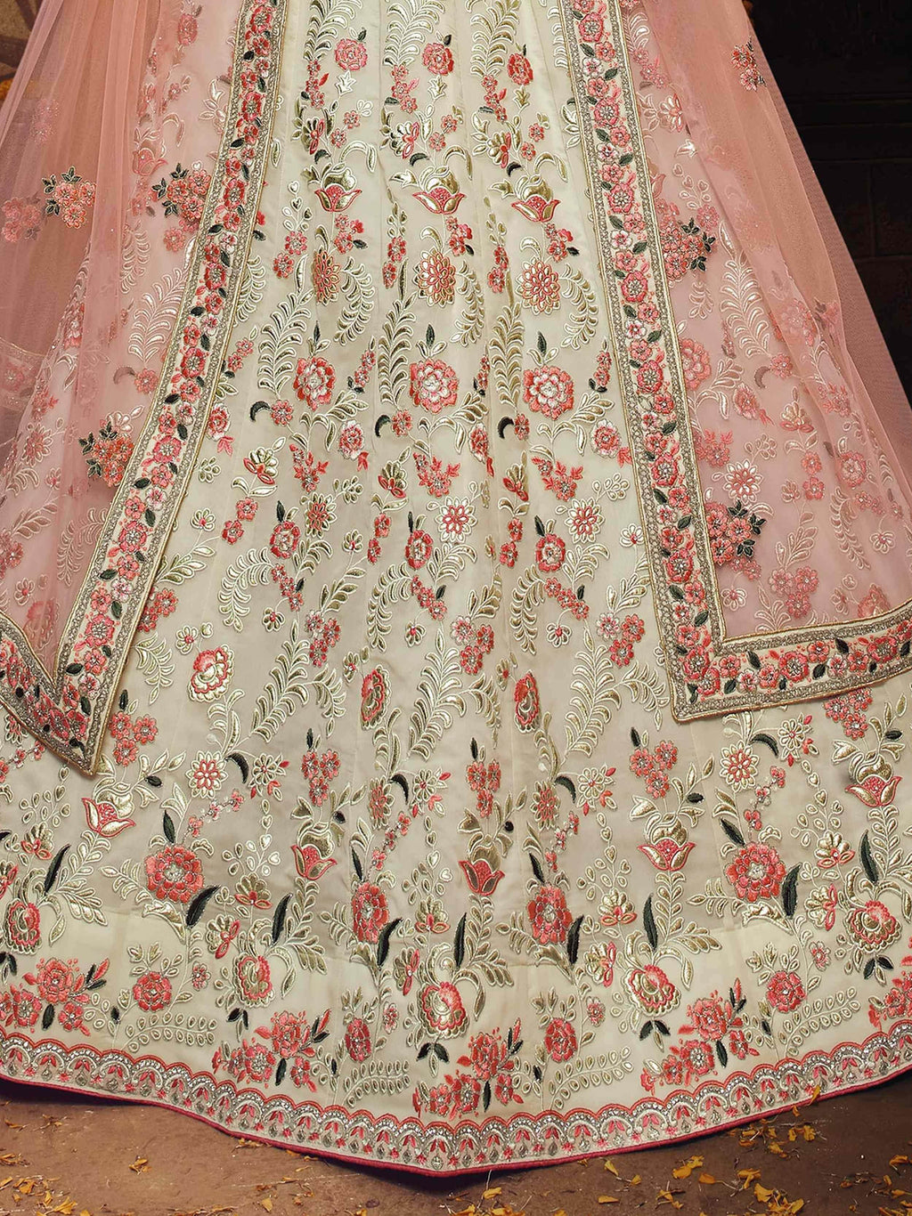 Alluring Off White Georgette Embroidered Bridesmaid Lehenga Choli