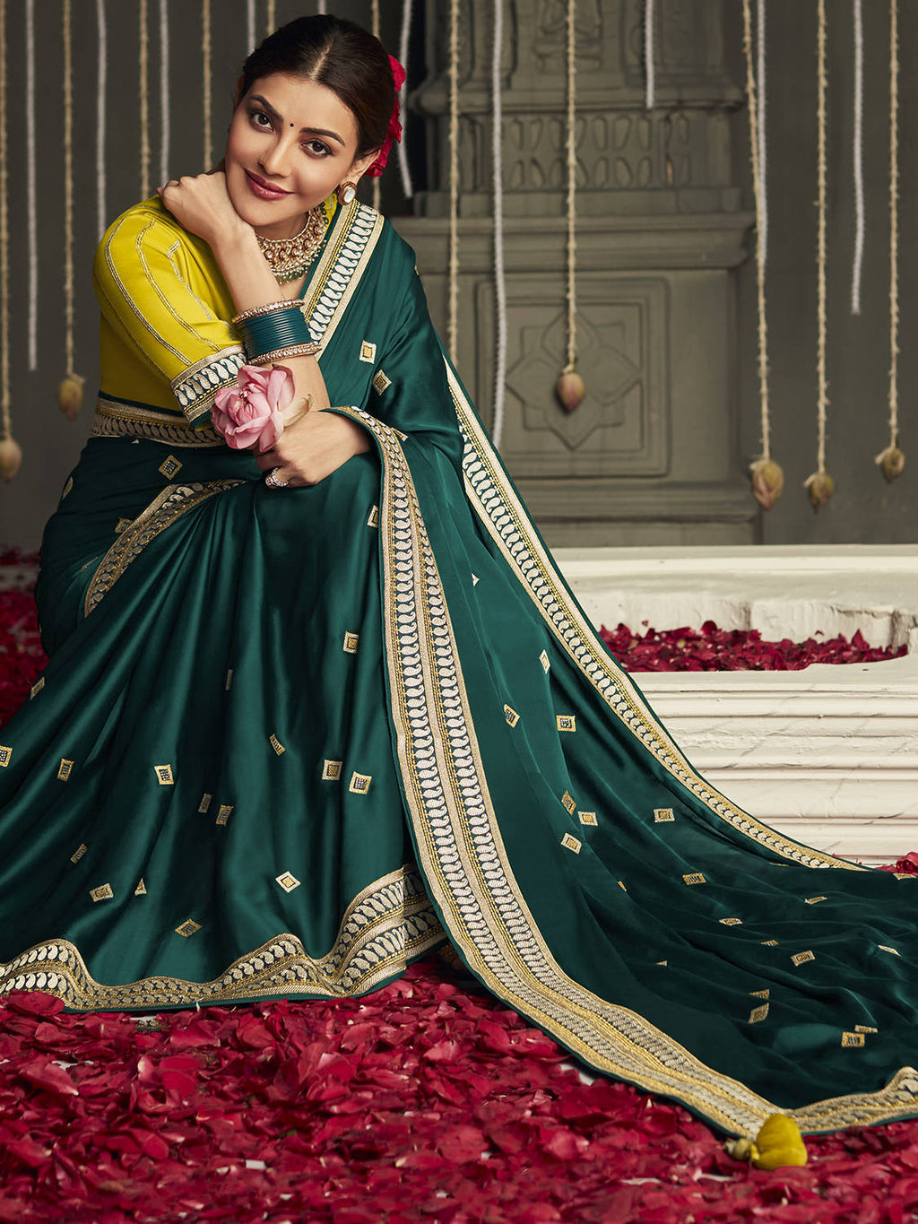 Glorious Green Silk Zari Work Mehendi Wear Saree With Blouse