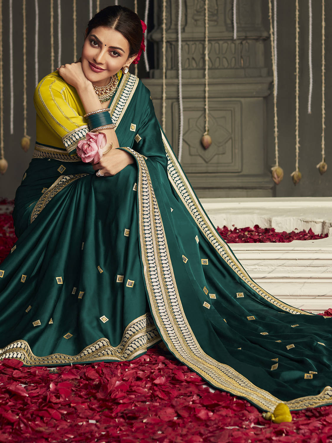 Glorious Green Silk Zari Work Mehendi Wear Saree With Blouse