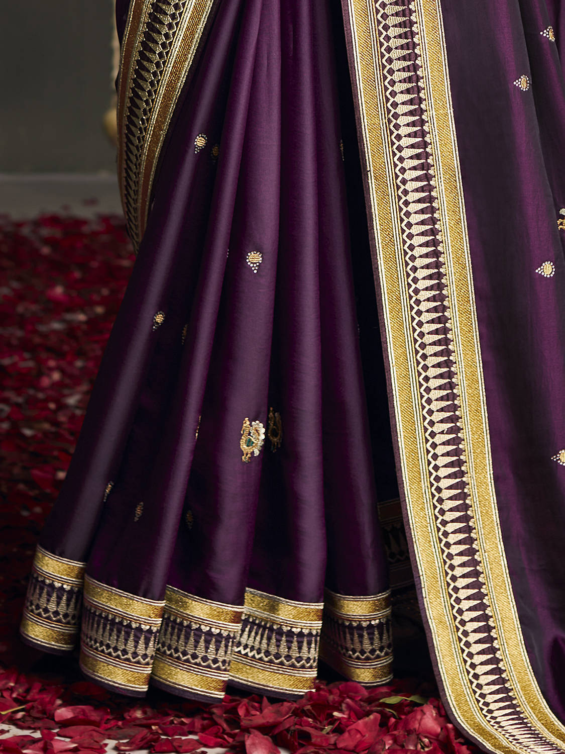 Fantastic Purple Silk Embroidered Reception Wear Saree With Blouse