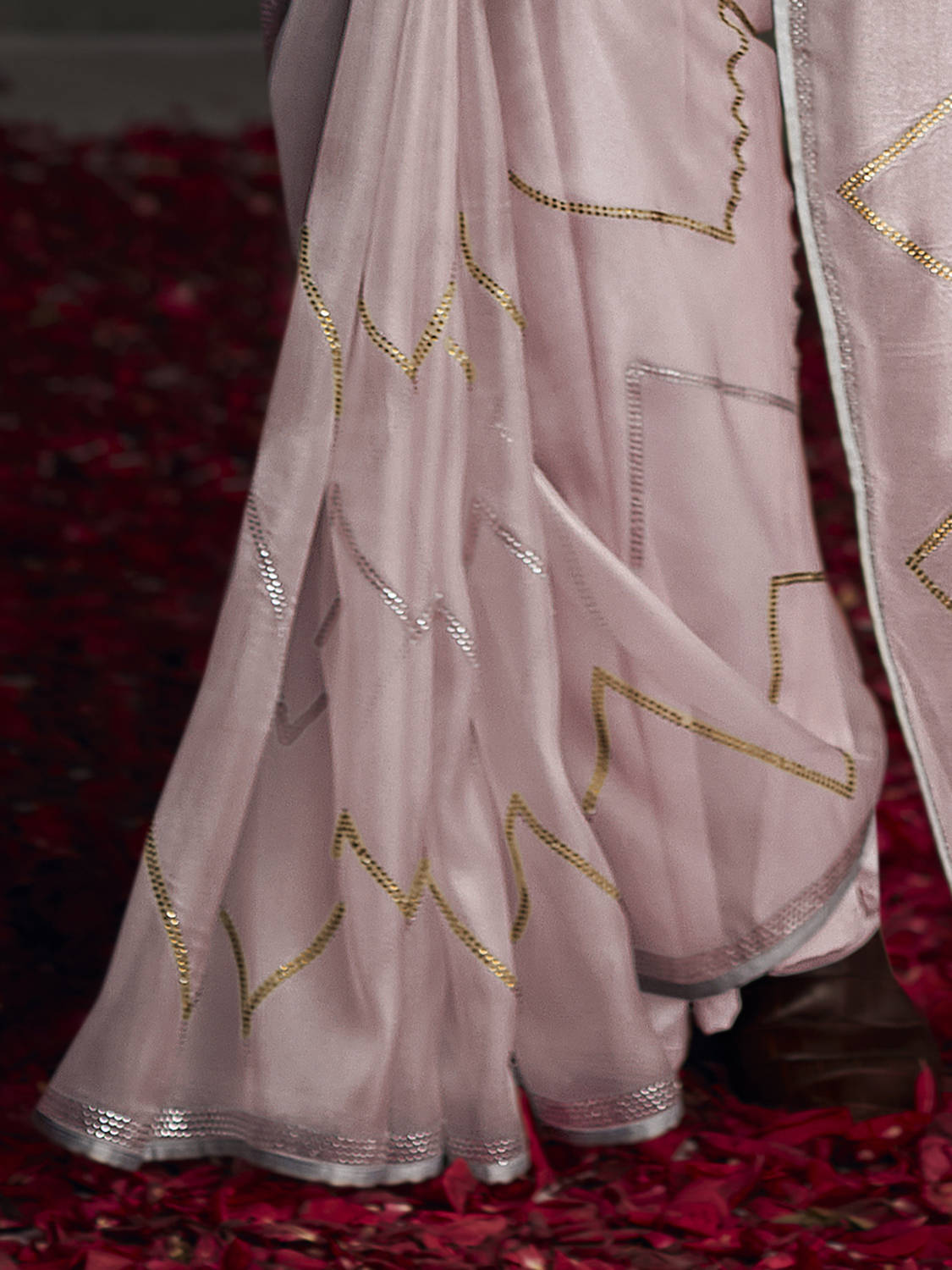 Graceful Light Pink Silk Swarovski Work Designer Saree With Blouse