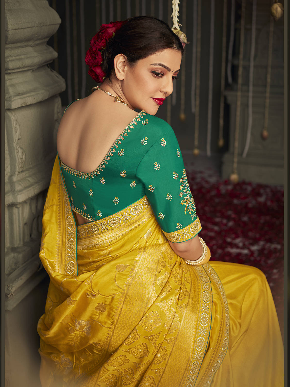Dazzling Yellow Silk Zari Weaving Function Wear Saree With Blouse