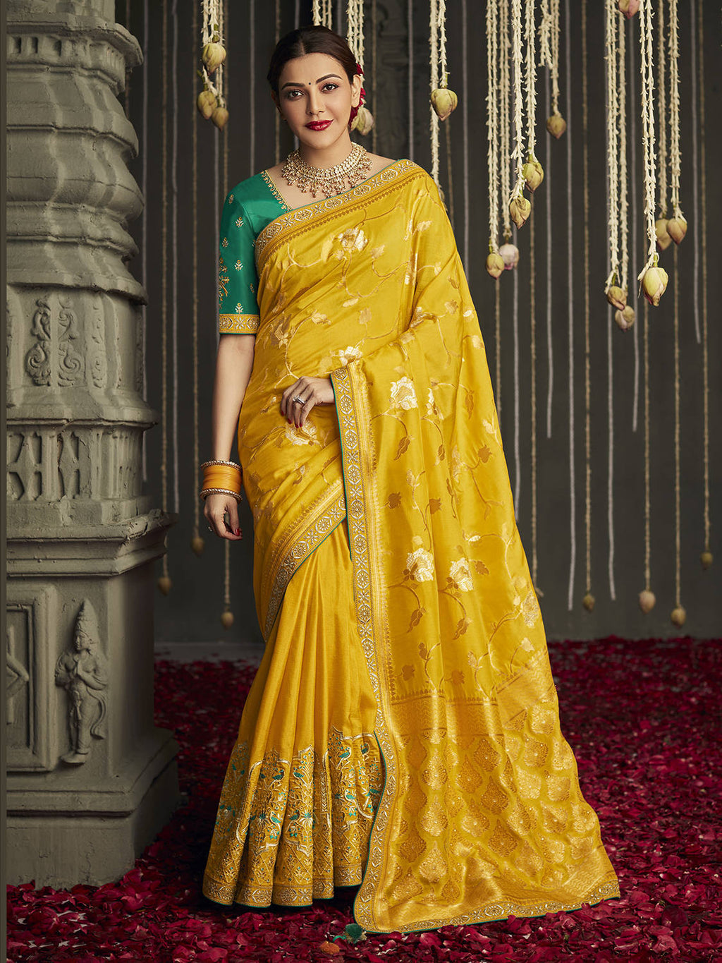 Dazzling Yellow Silk Zari Weaving Function Wear Saree With Blouse