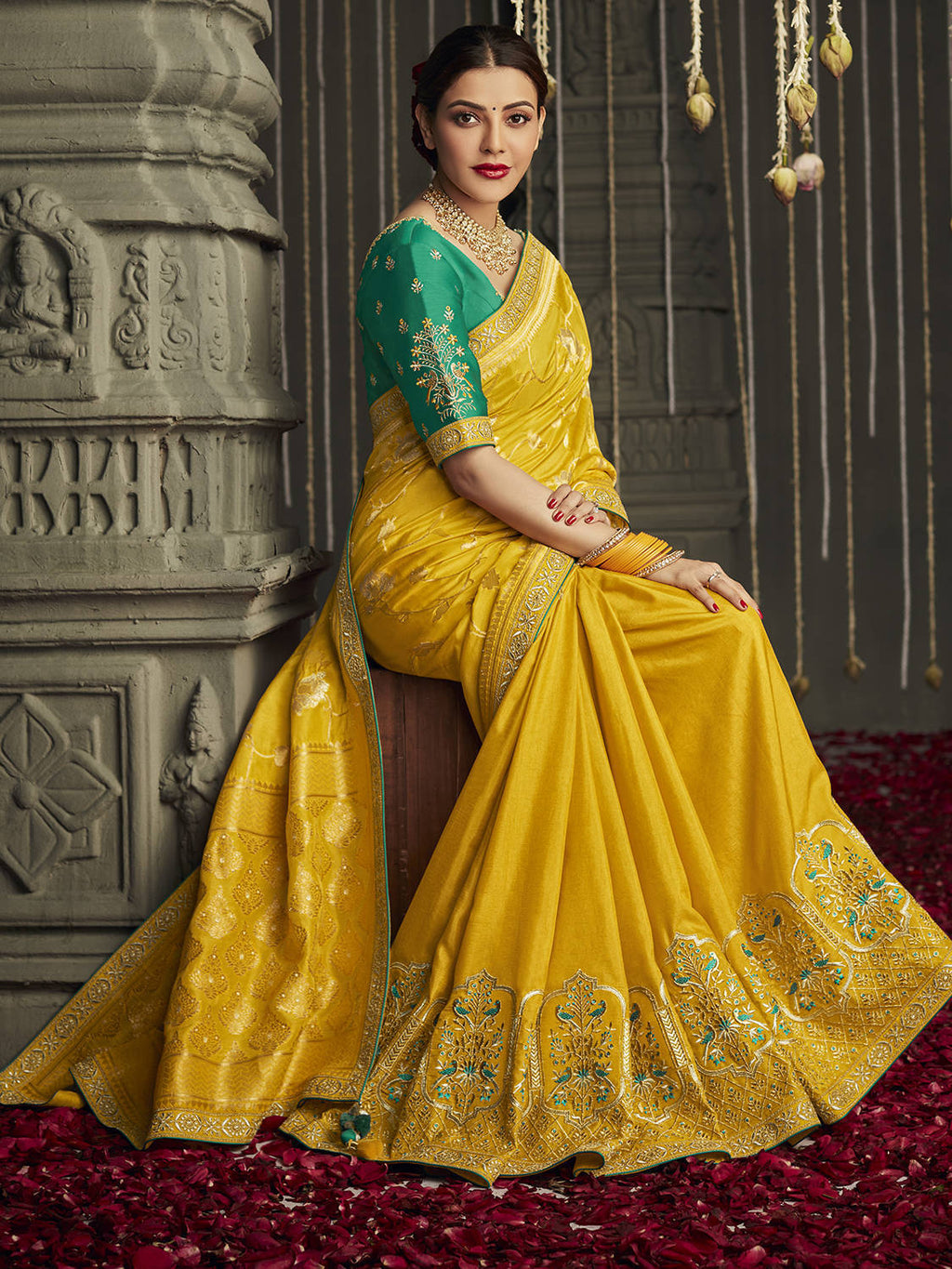 Dazzling Yellow Silk Zari Weaving Function Wear Saree With Blouse