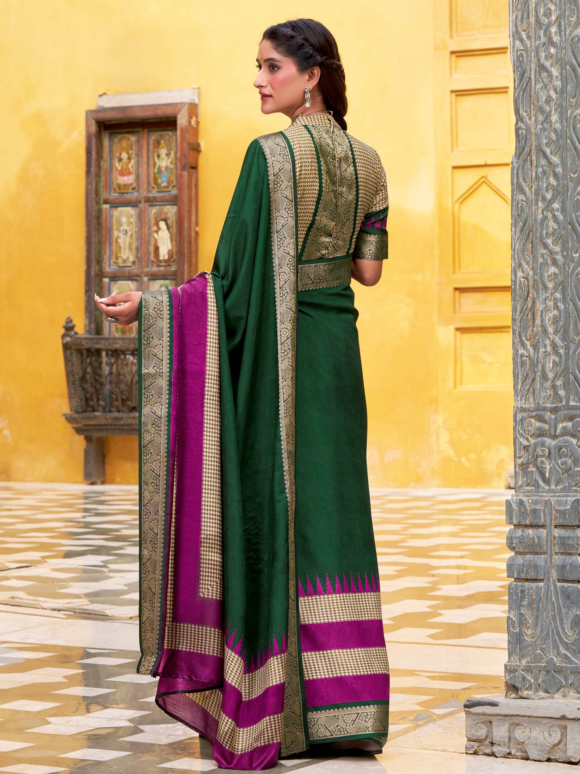 Brilliant Green Zari Weaving Poly Cotton Festival Wear Saree