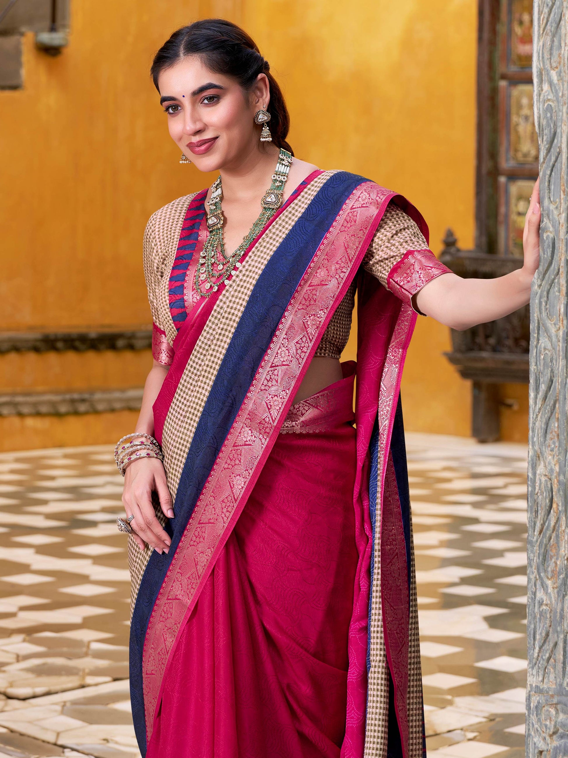 Adorable Pink Cotton Printed Traditional Saree With Blouse