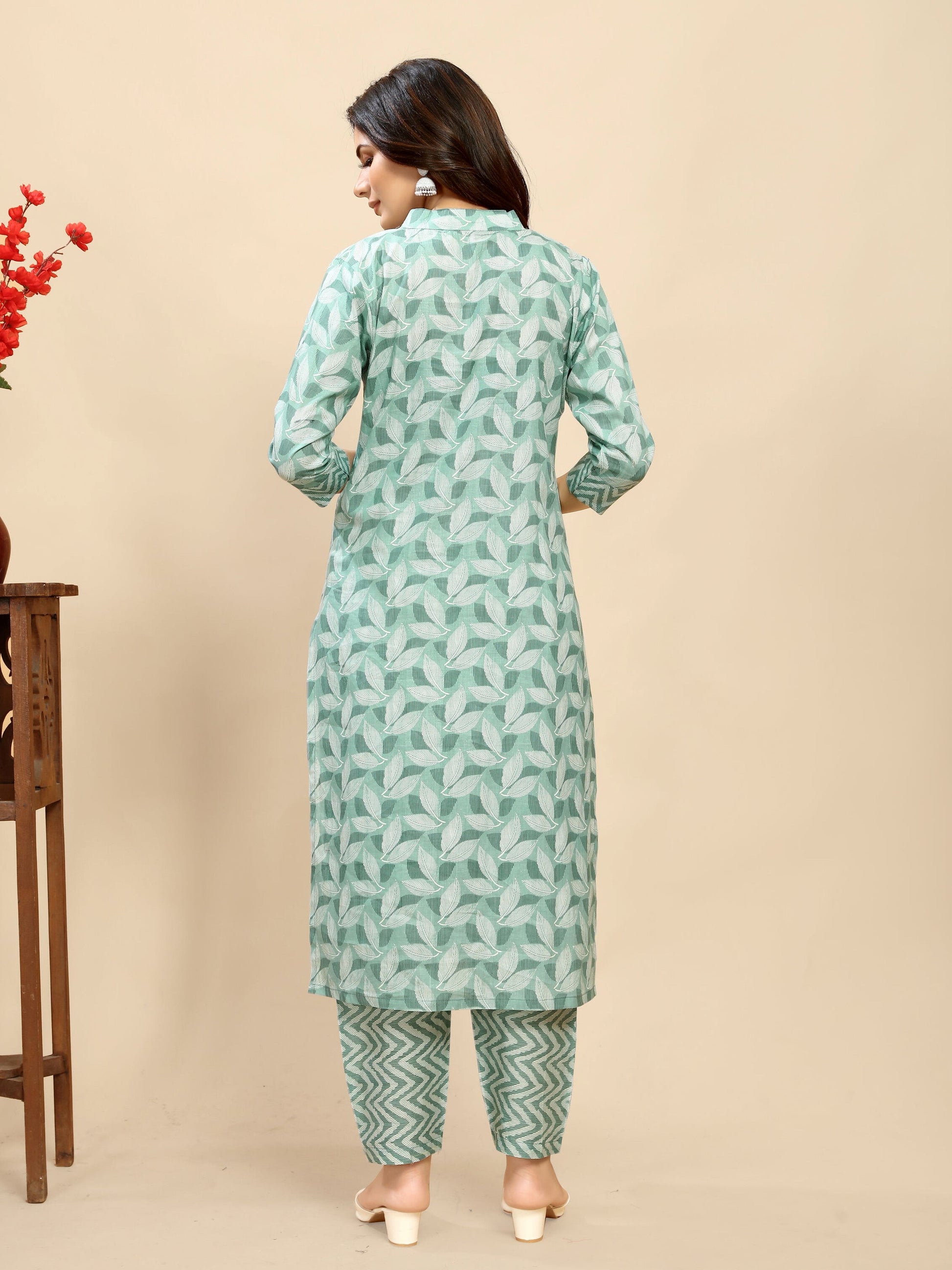 Wonderful Pastel Green Printed Cotton Daily Wear Kurta With Pant
