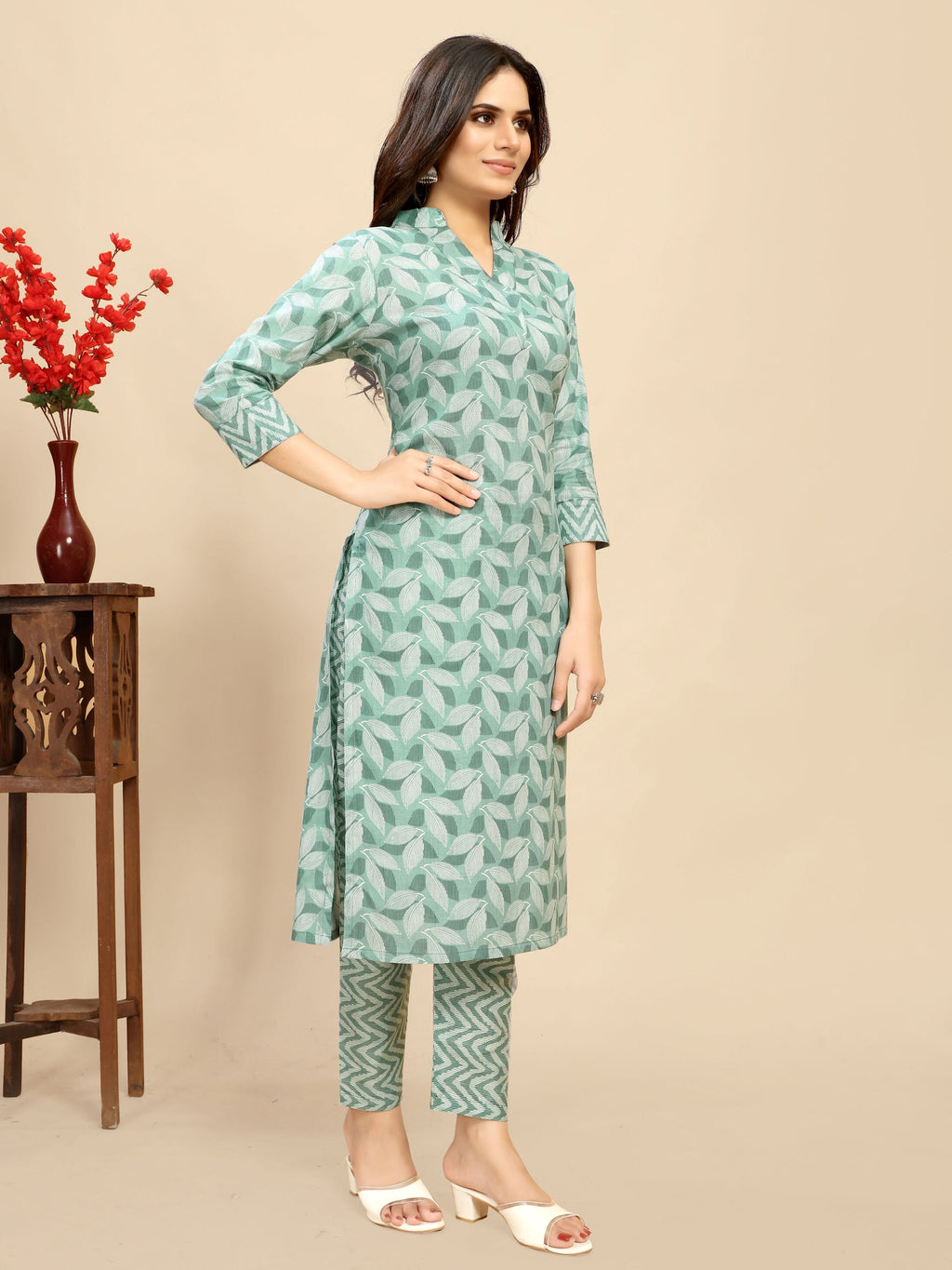 Wonderful Pastel Green Printed Cotton Daily Wear Kurta With Pant