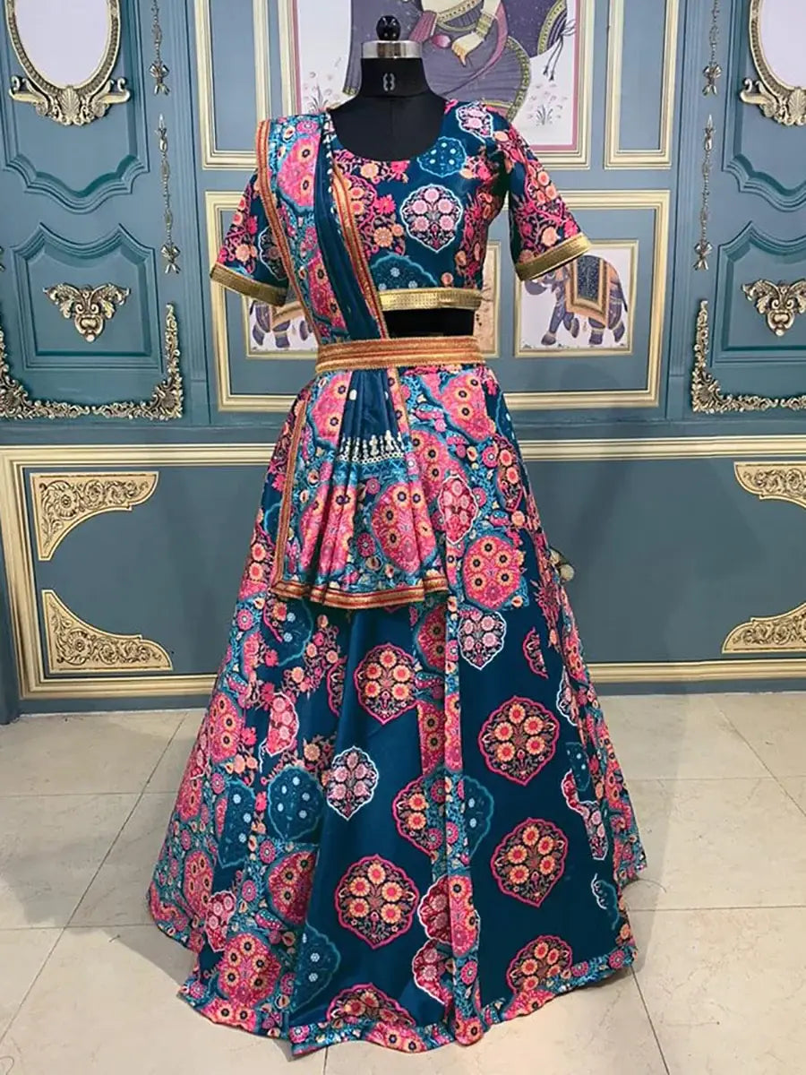 Attractive Blue Silk Digital Printed Function Wear Lehenga Choli