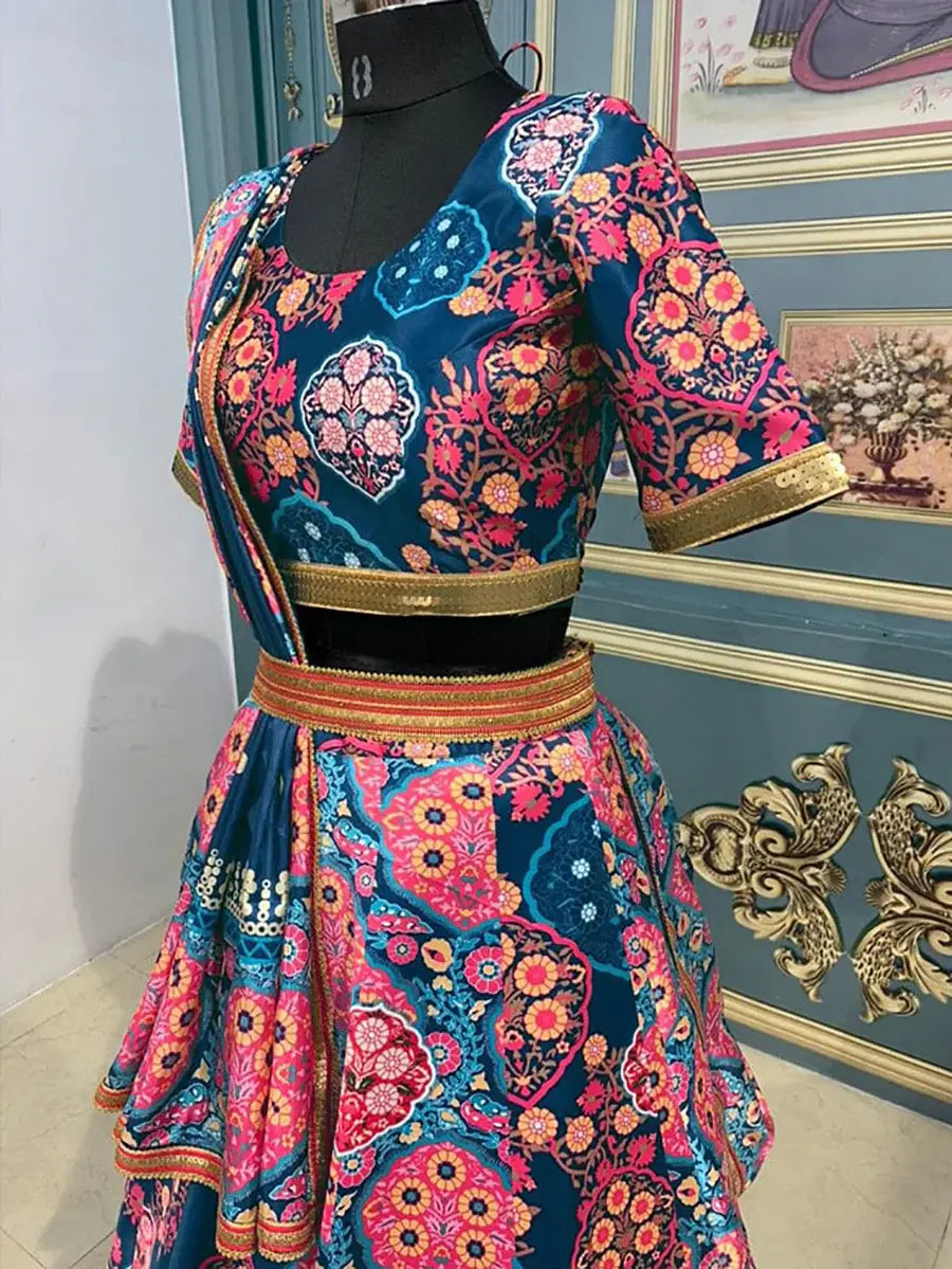 Attractive Blue Silk Digital Printed Function Wear Lehenga Choli
