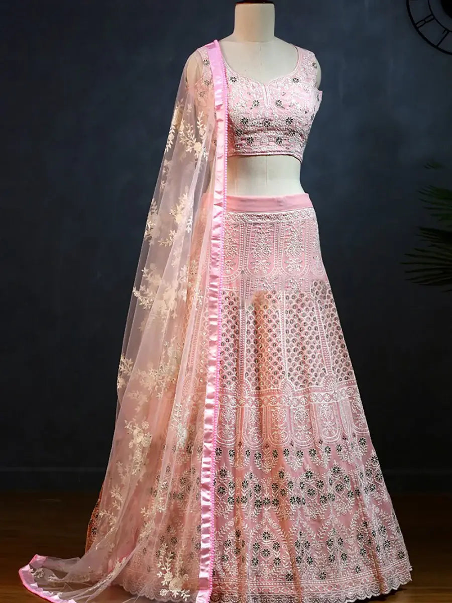 Magnetic Pink Georgette Floral Embroidered Lehenga Choli With Dupatta