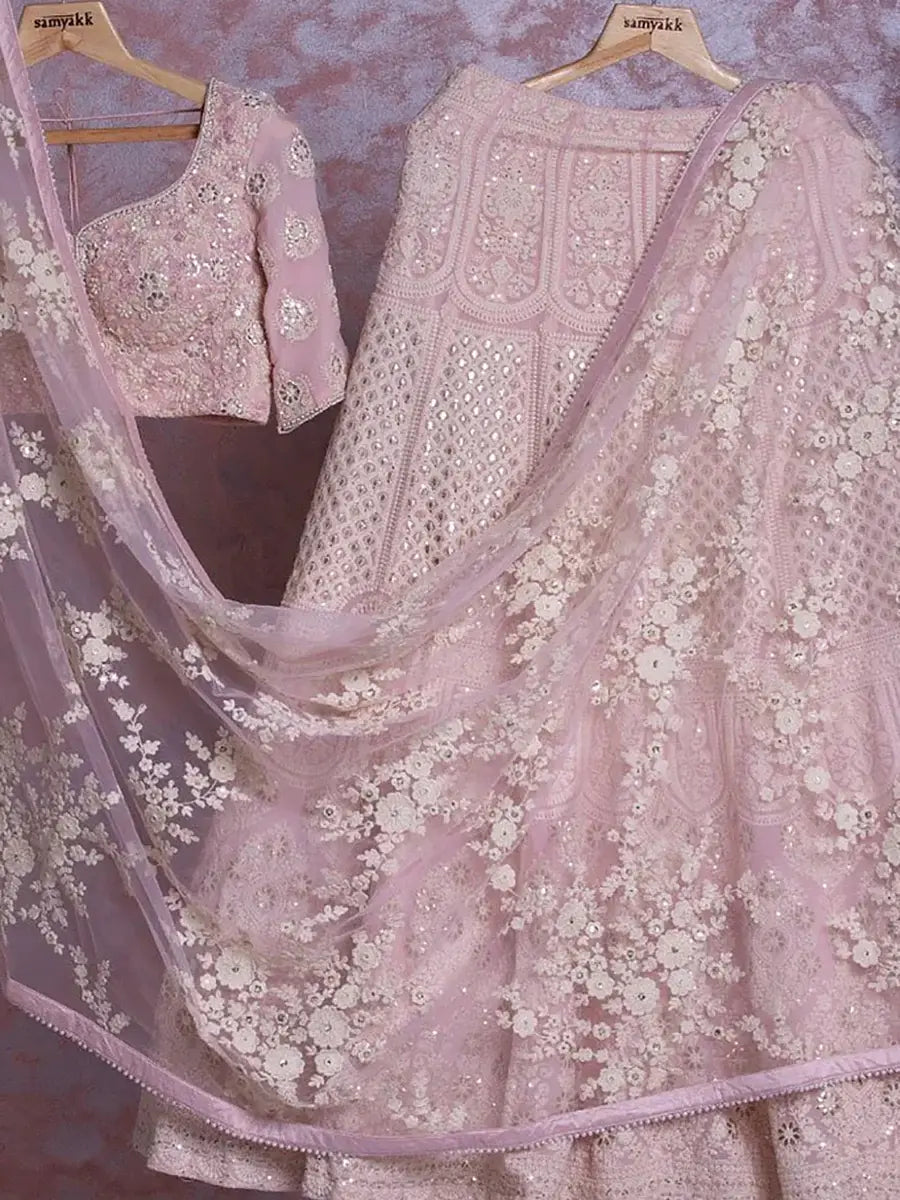 Magnetic Pink Georgette Floral Embroidered Lehenga Choli With Dupatta