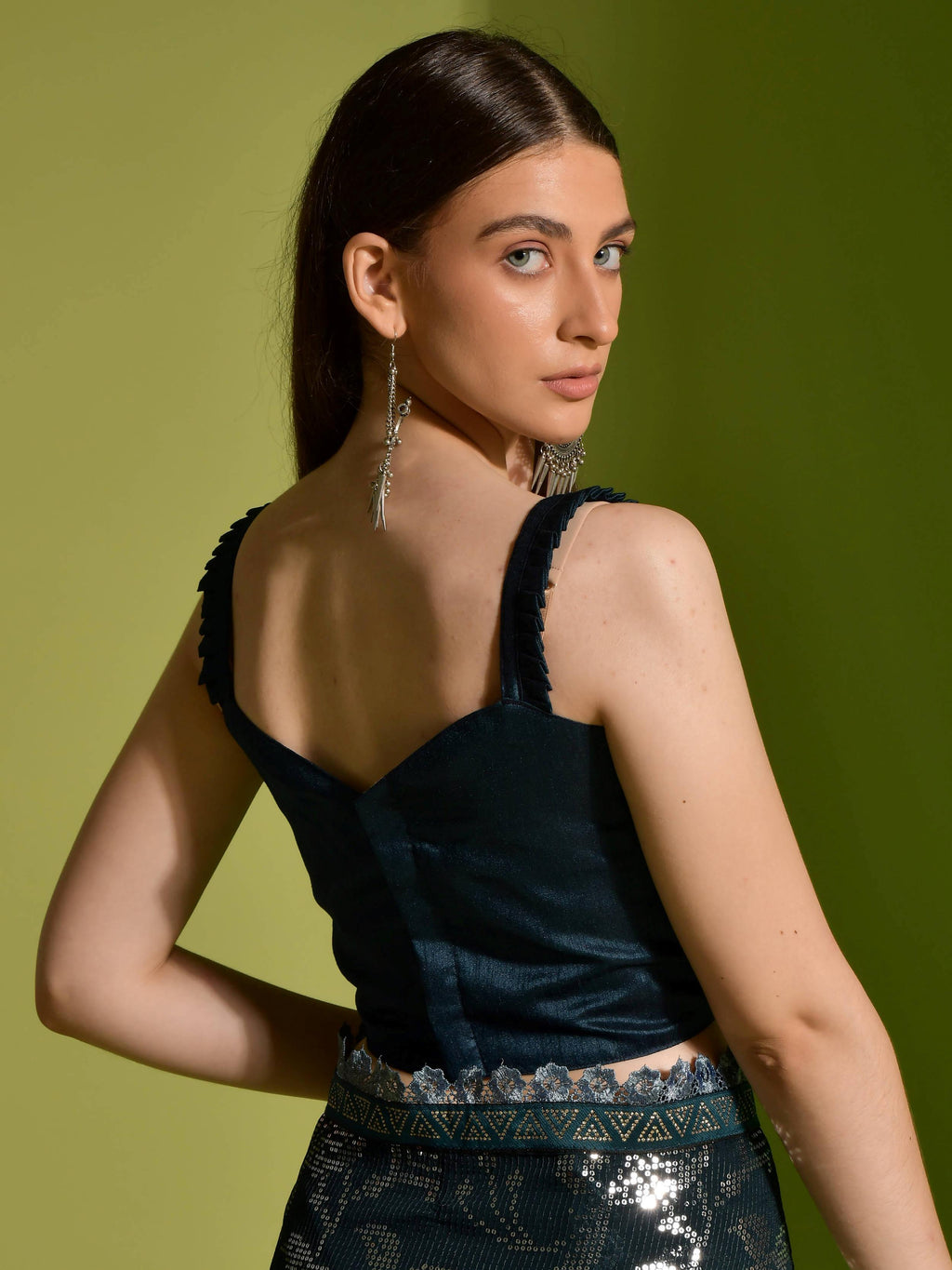 Stunning Teal Blue Georgette Sequins Festive Wear Saree With Blouse