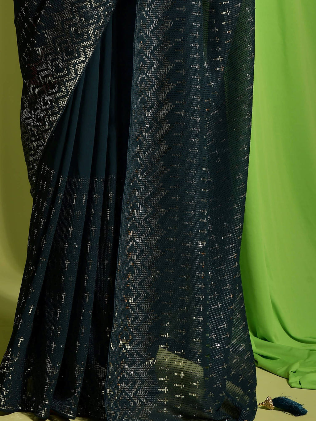 Stunning Teal Blue Georgette Sequins Festive Wear Saree With Blouse