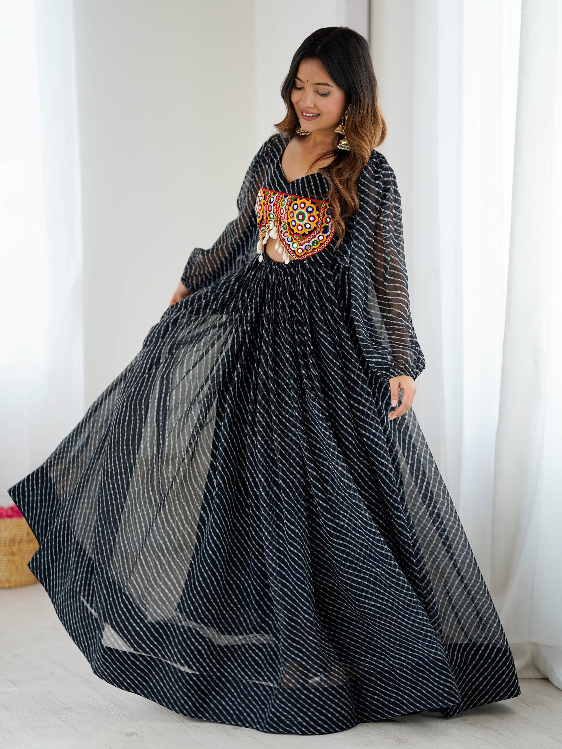Pretty Black Georgette Printed Navratri Special Gown