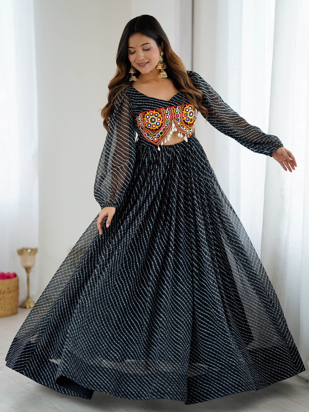 Pretty Black Georgette Printed Navratri Special Gown