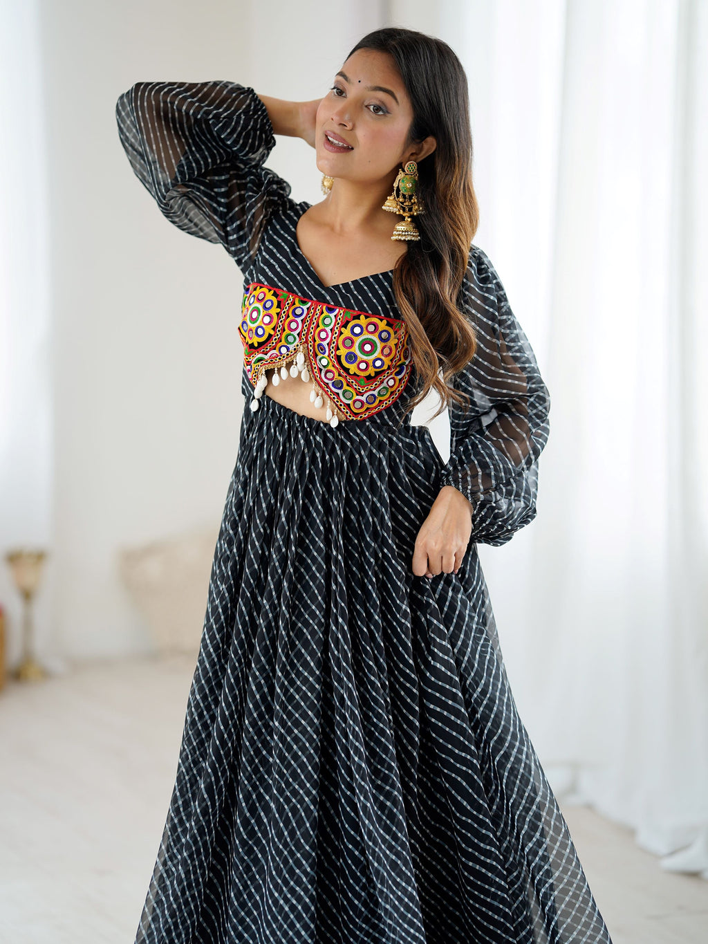 Pretty Black Georgette Printed Navratri Special Gown