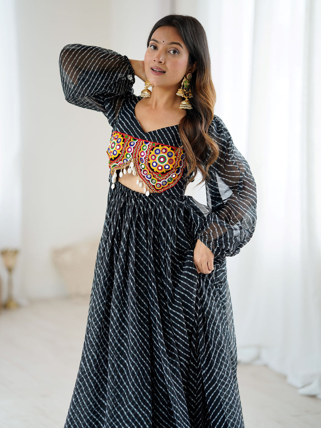 Pretty Black Georgette Printed Navratri Special Gown