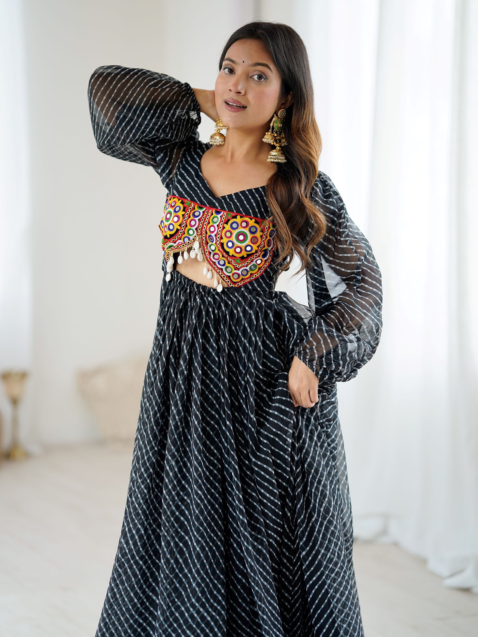 Pretty Black Georgette Printed Navratri Special Gown