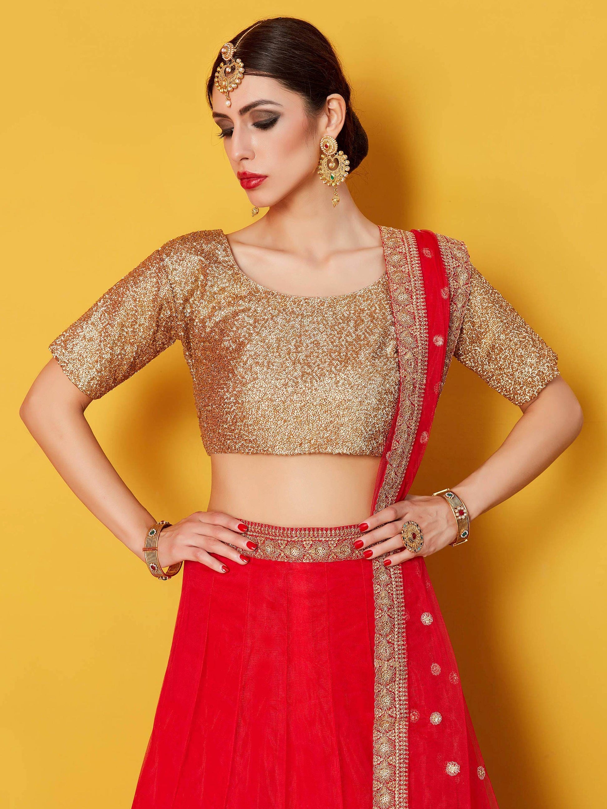 Stunning Red Art Silk Sequins Wedding Wear Lehenga Choli With Dupatta