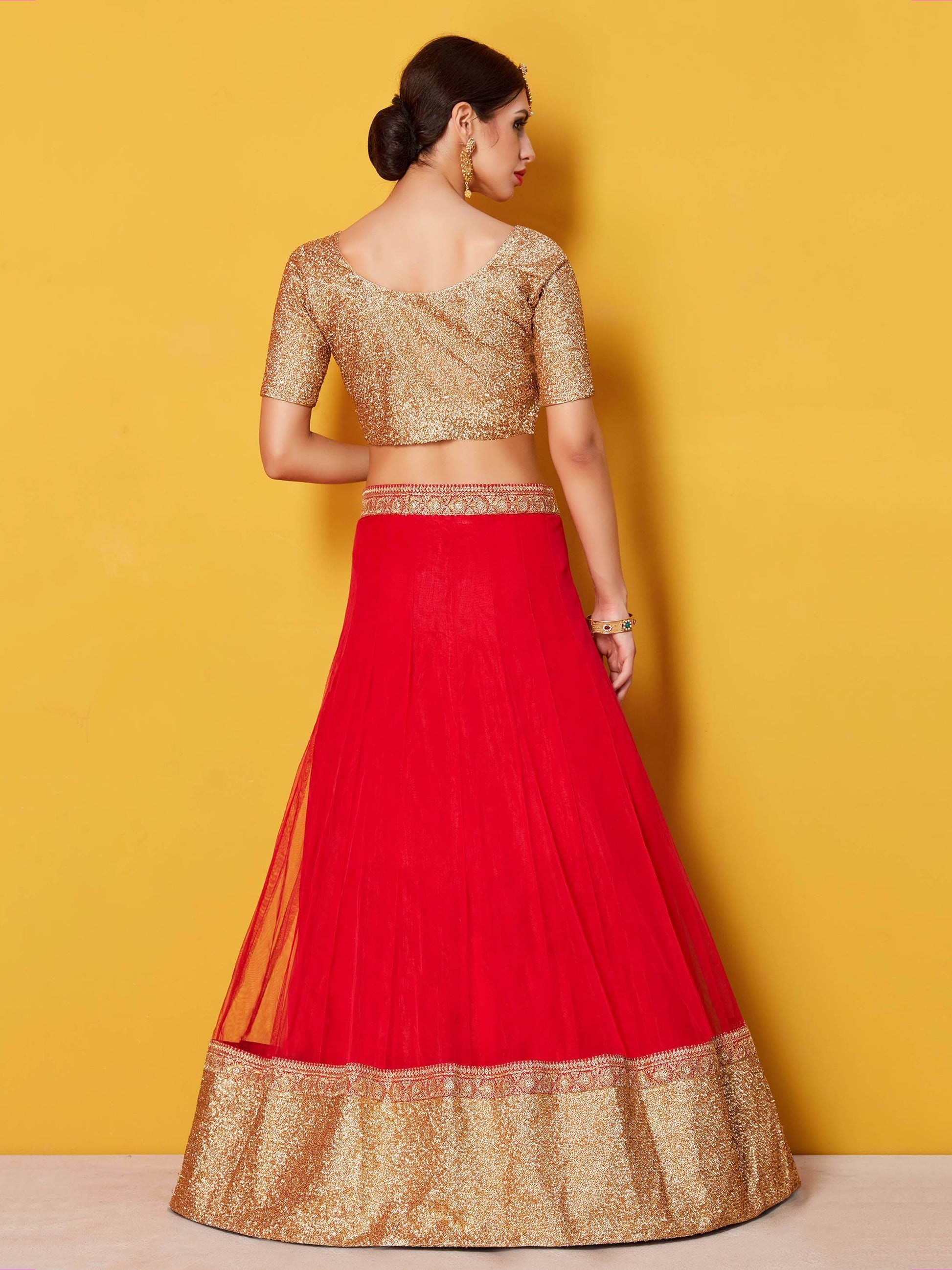 Stunning Red Art Silk Sequins Wedding Wear Lehenga Choli With Dupatta