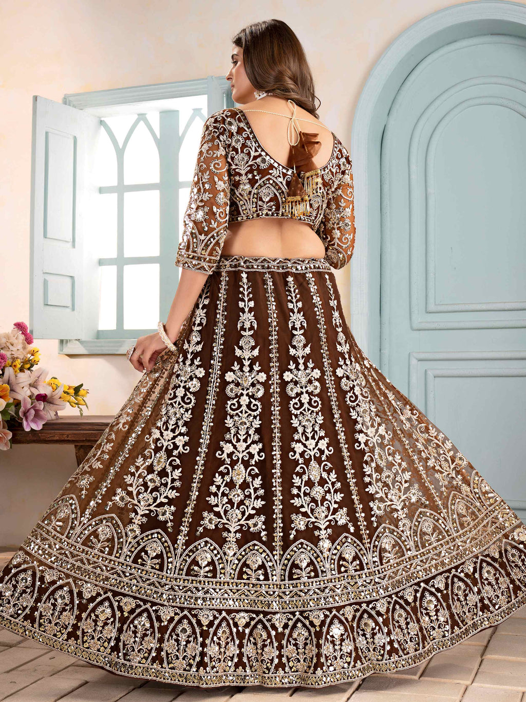 Excellent Brown Sequins Work Function Wear Lehenga Choli