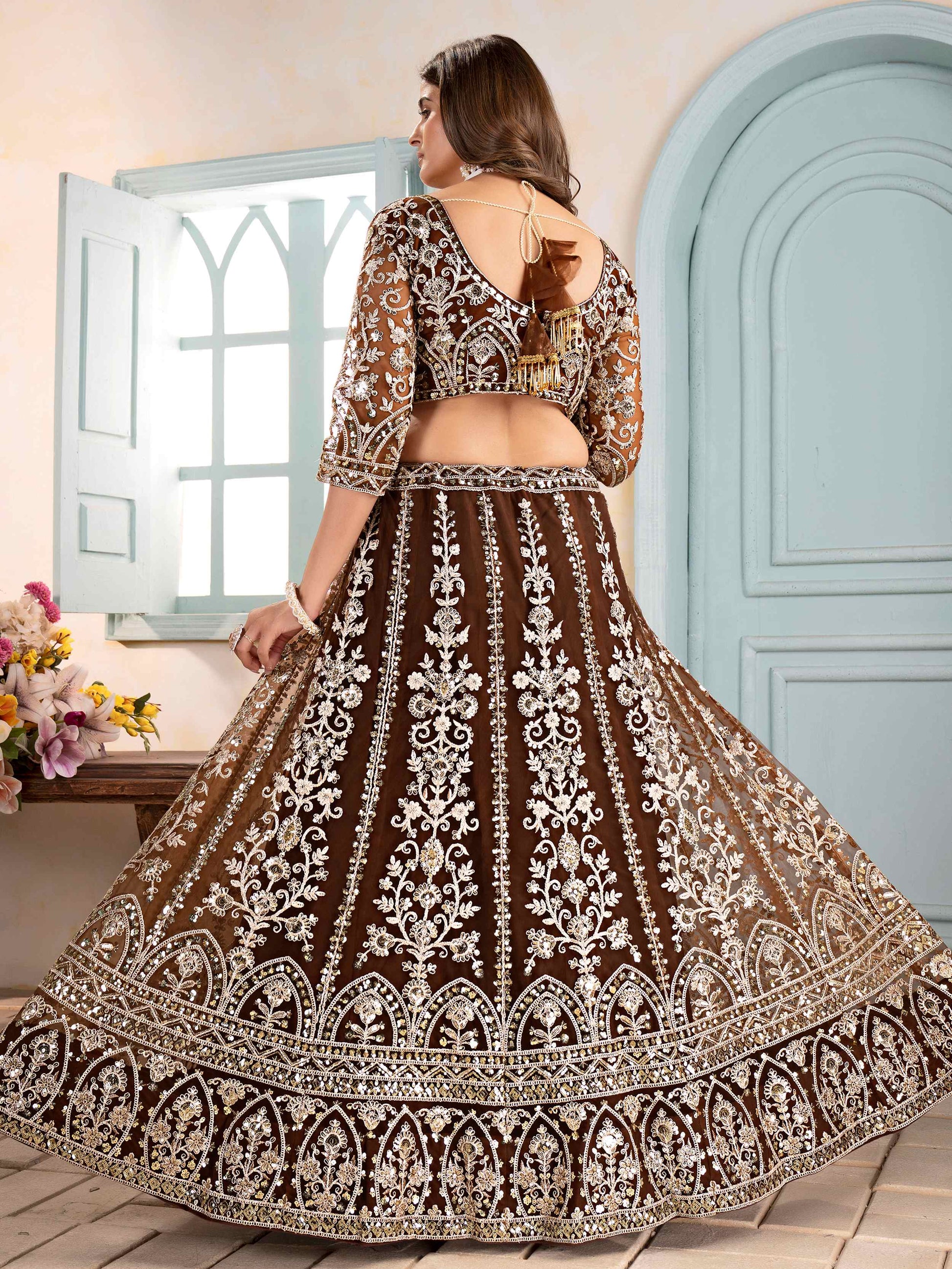 Excellent Brown Sequins Work Function Wear Lehenga Choli