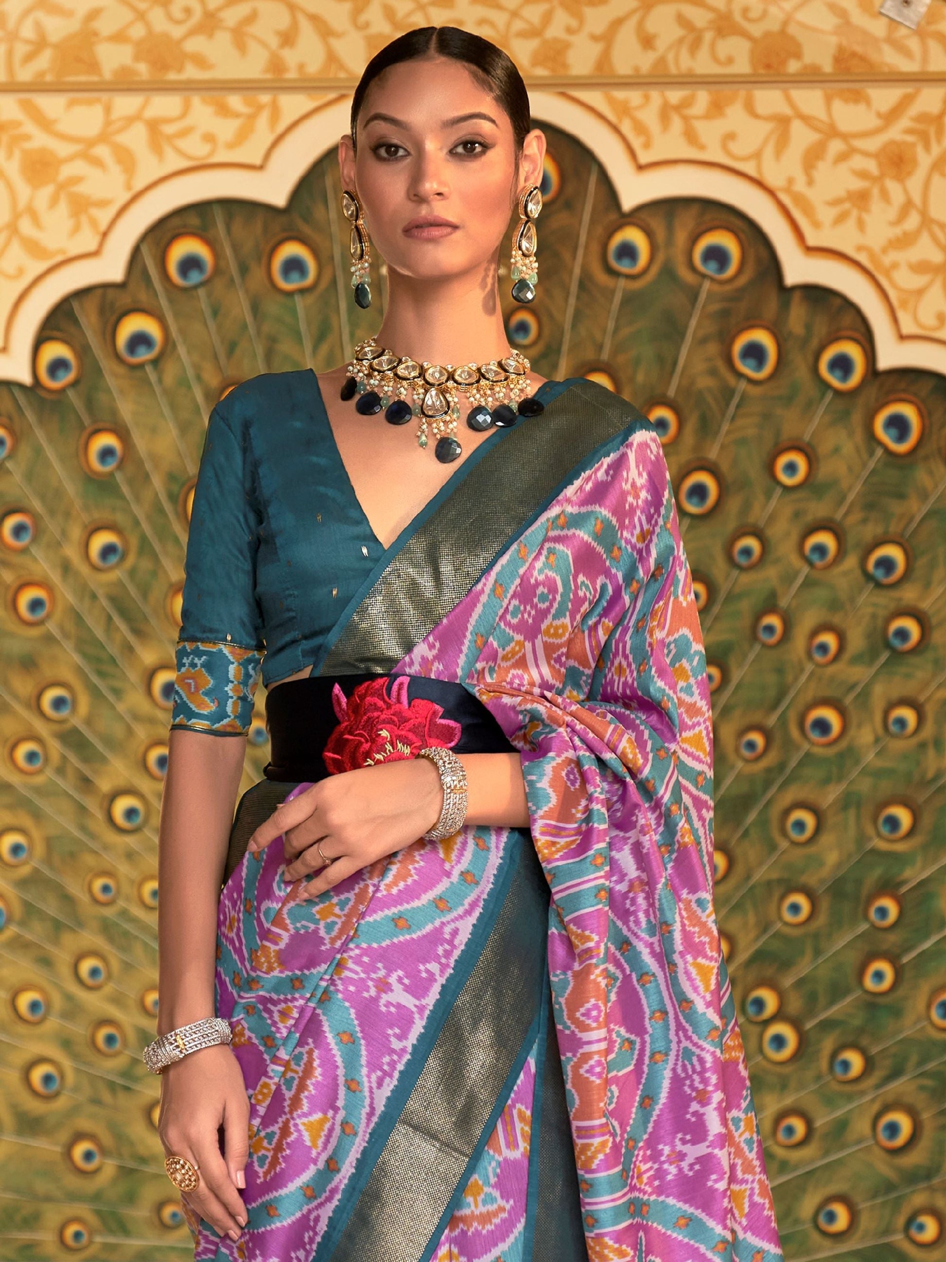 Stunning Purple Silk Patola Printed Function Wear Saree With Blouse