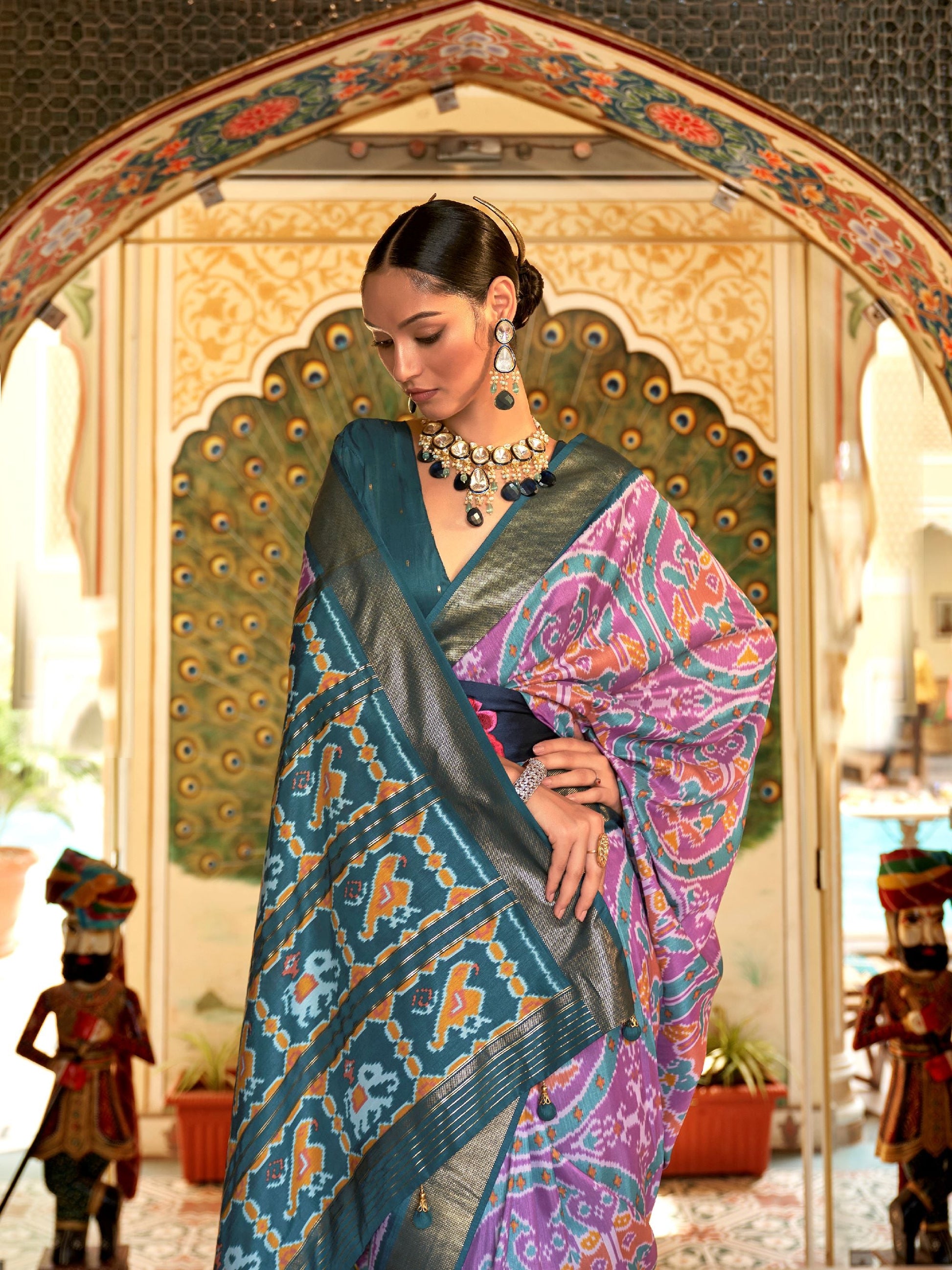 Stunning Purple Silk Patola Printed Function Wear Saree With Blouse