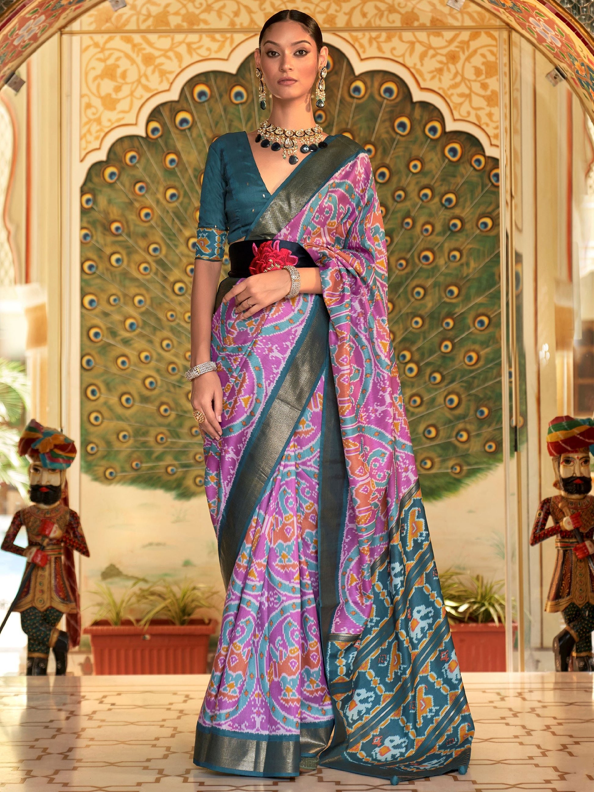 Stunning Purple Silk Patola Printed Function Wear Saree With Blouse