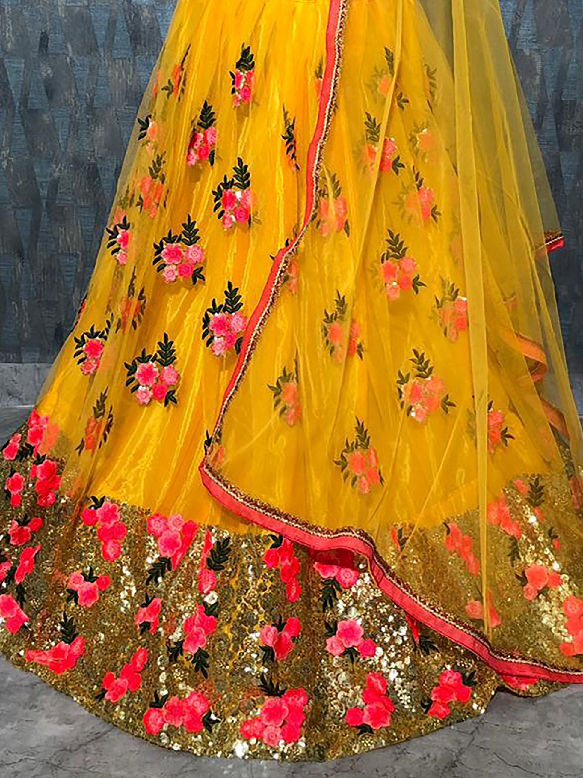 Fantastic Yellow Net Floral Embroidered Lehenga Choli With Dupatta