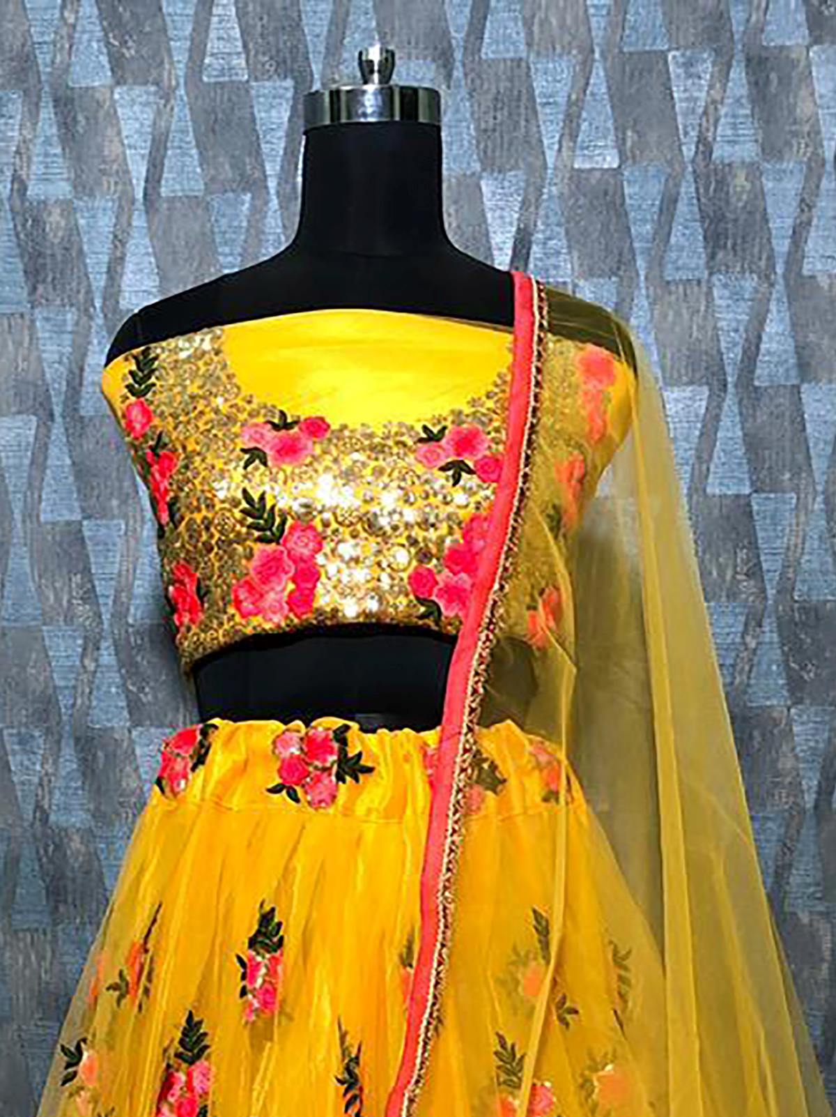 Fantastic Yellow Net Floral Embroidered Lehenga Choli With Dupatta