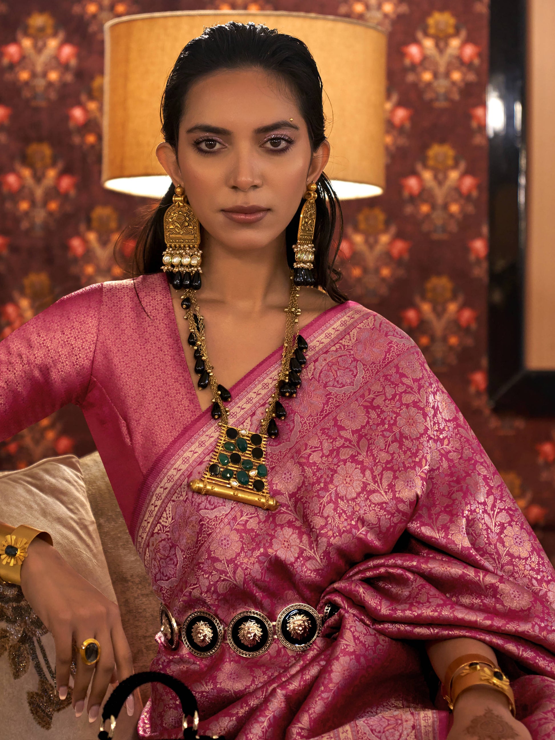 Gleaming Rani Pink Silk Zari Weaving Party Wear Saree With Blouse