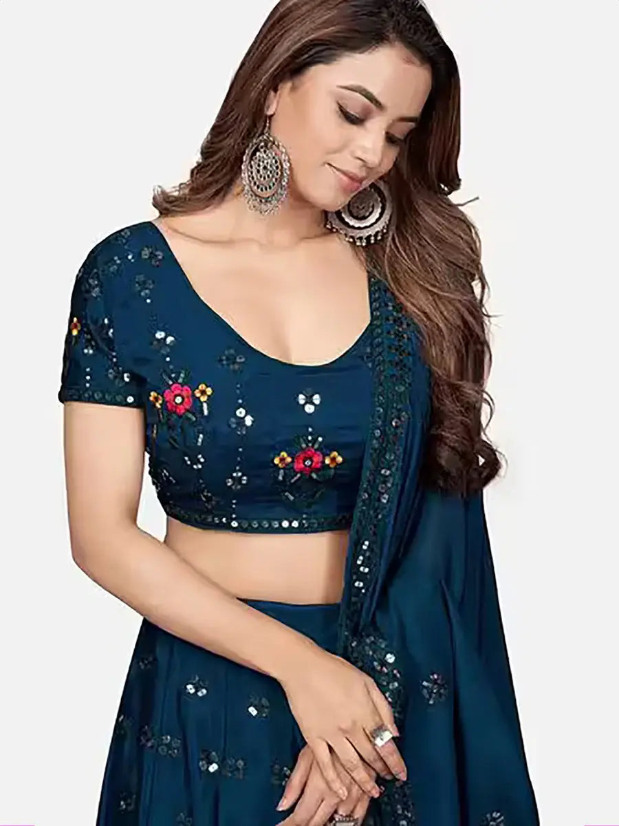 Lavishing Teal Blue Georgette Embroidered Festive Lehenga Choli