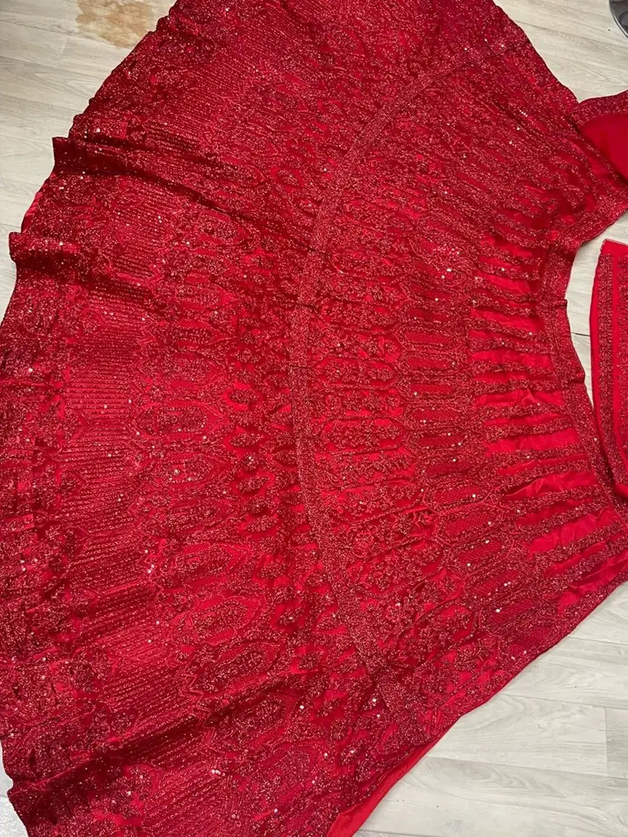 Regal Red Net Embroidered Bridesmaid Lehenga Choli With Dupatta