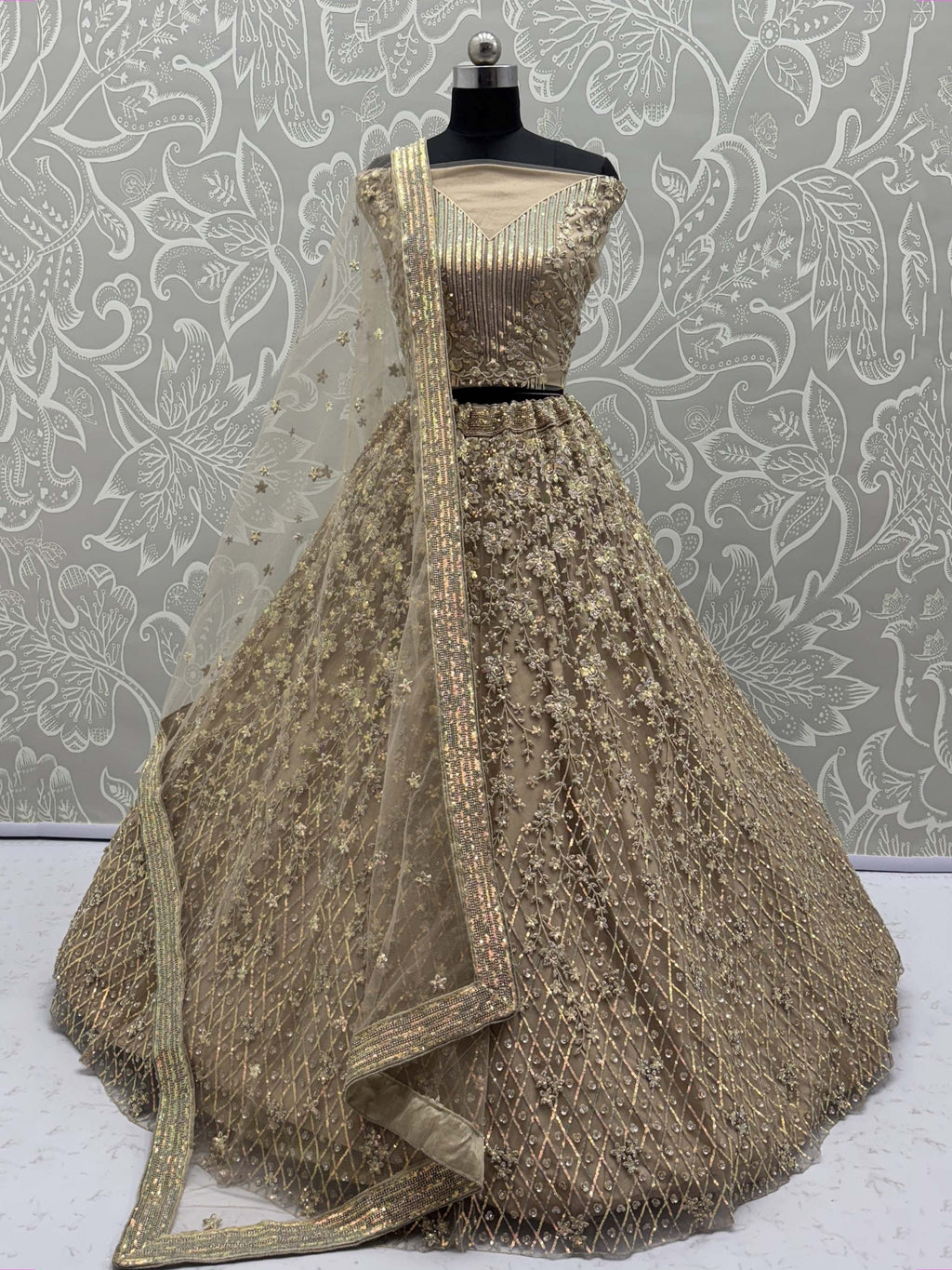 Fantastic Beige Net Multi-Thread Work Wedding Lehenga Choli
