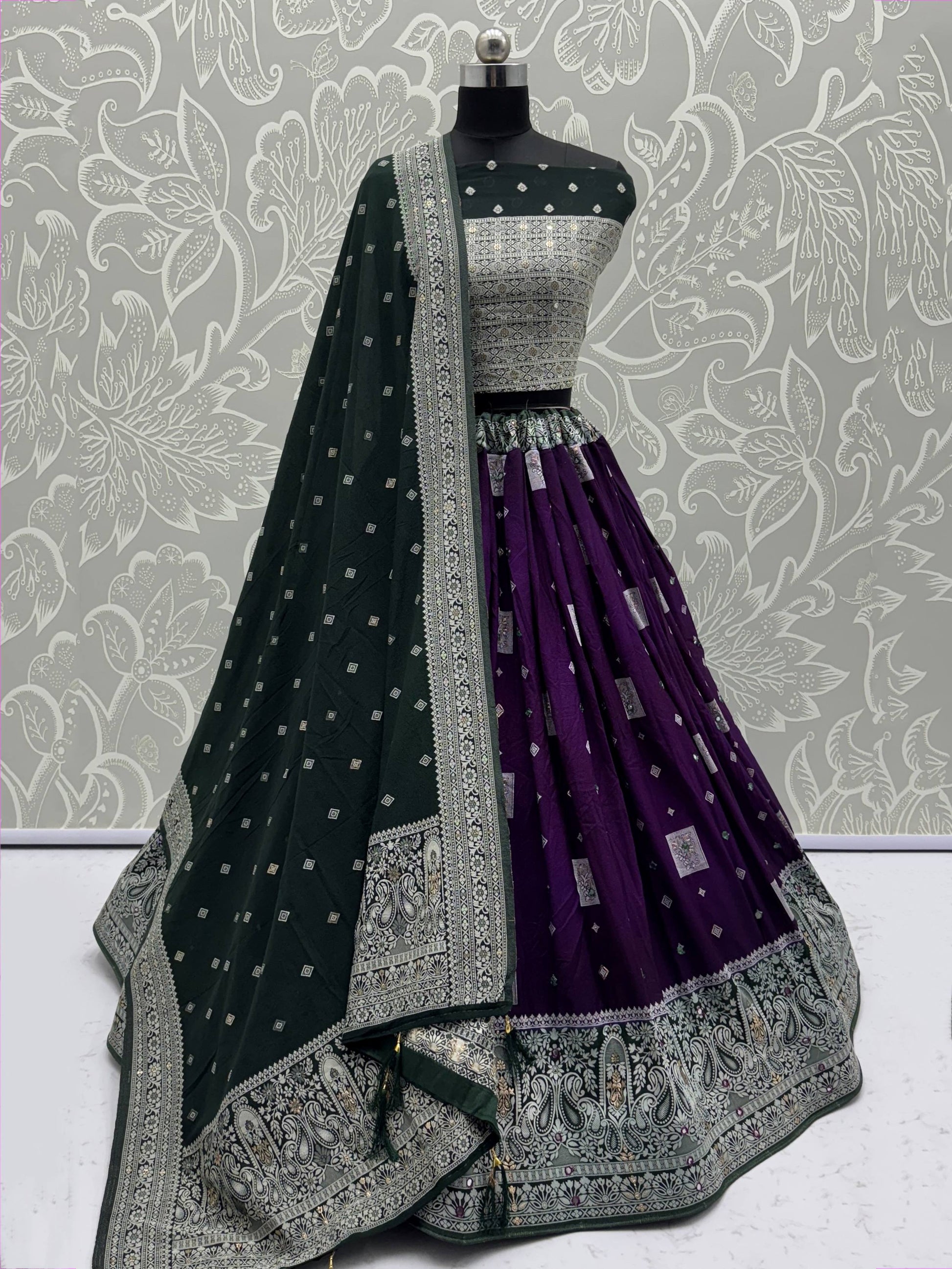 Impressive Purple Georgette Mirror Work Traditional Lehenga Choli
