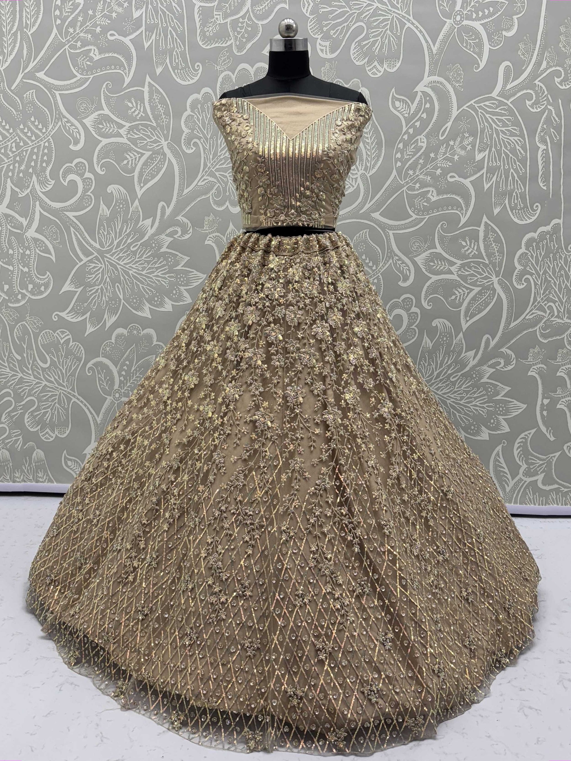 Fantastic Beige Net Multi-Thread Work Wedding Lehenga Choli