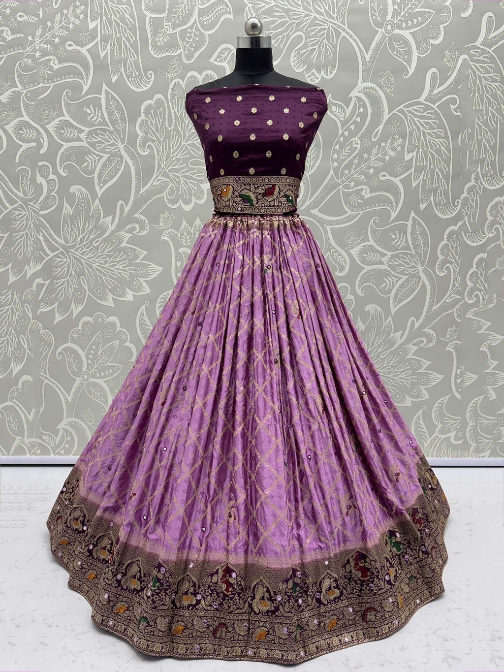 Desirable Pink Georgette Satin Zari Weaving Wedding Lehenga Choli