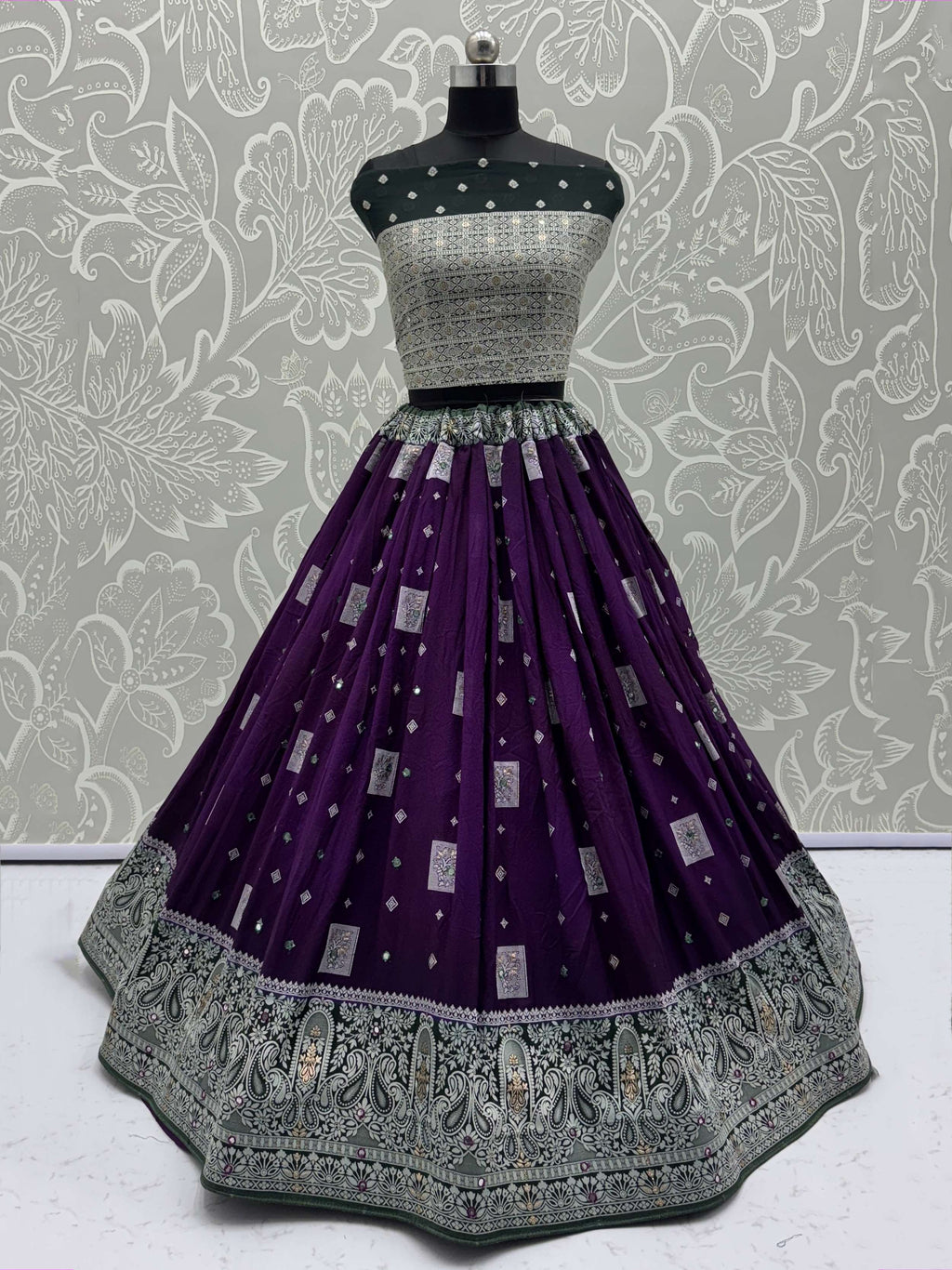 Impressive Purple Georgette Mirror Work Traditional Lehenga Choli