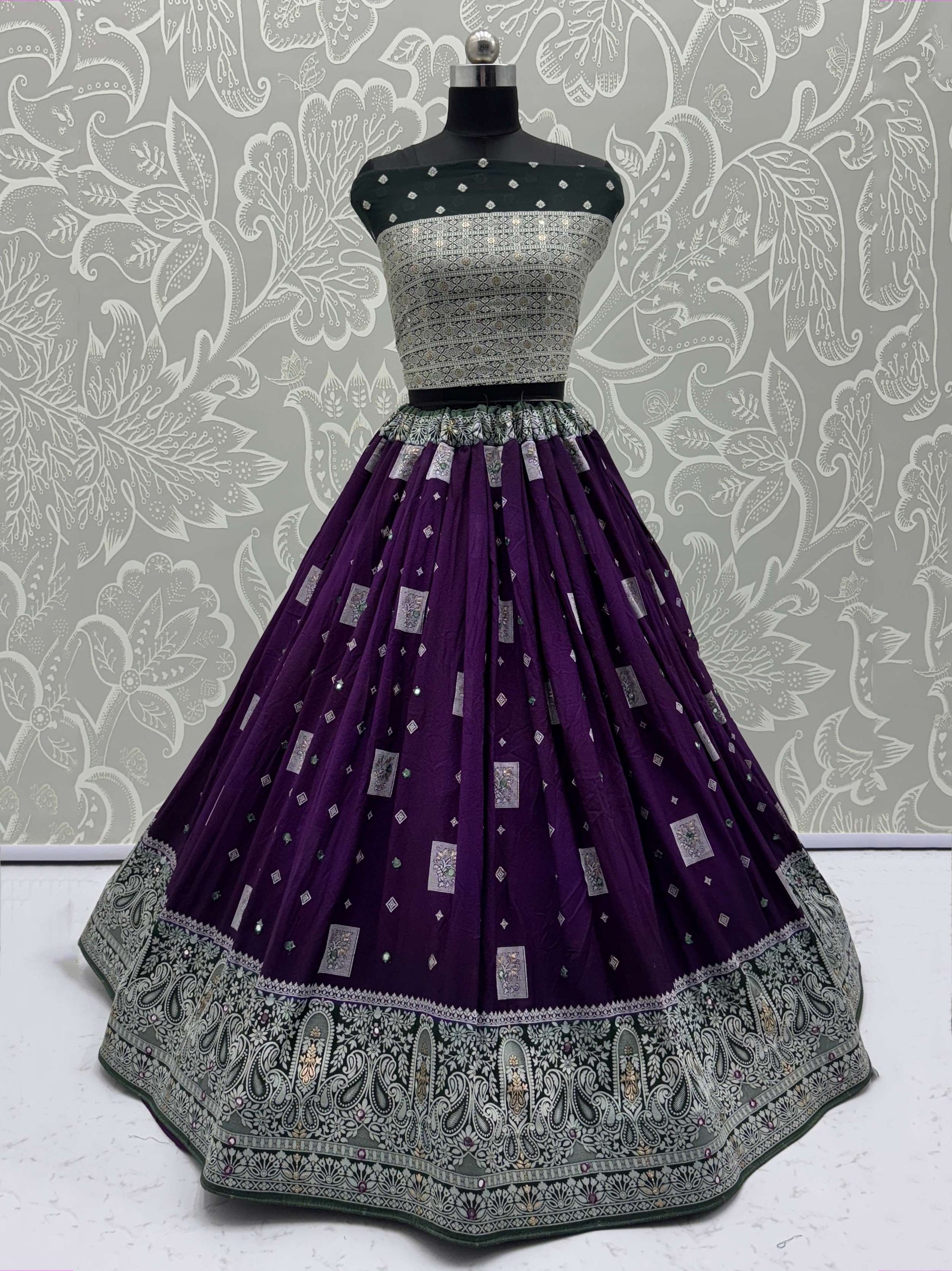Impressive Purple Georgette Mirror Work Traditional Lehenga Choli