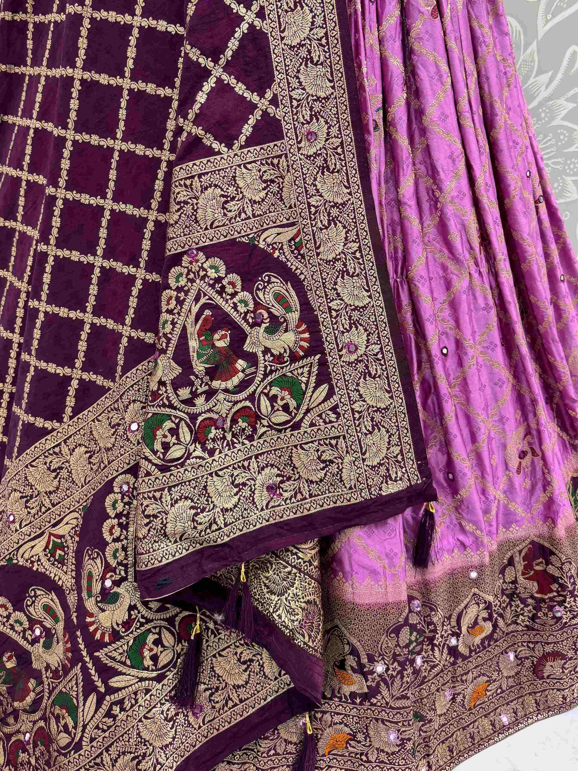 Desirable Pink Georgette Satin Zari Weaving Wedding Lehenga Choli