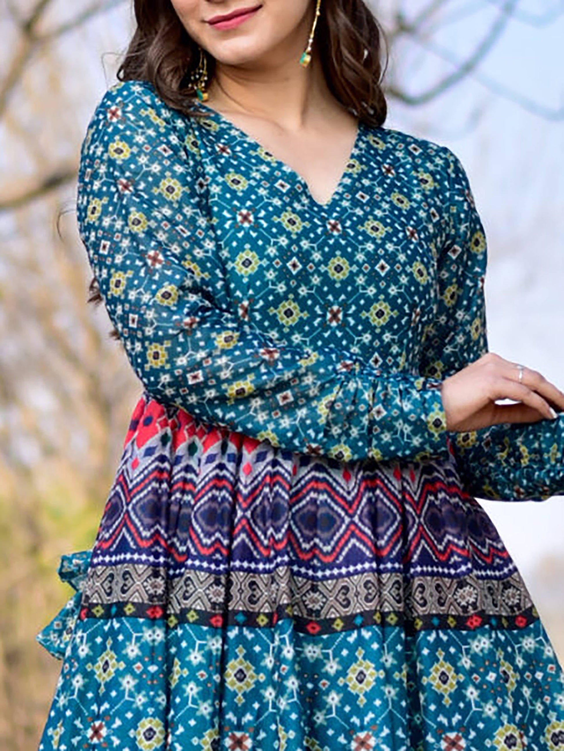 Charming Blue Chanderi Digital Printed Festive Wear Gown