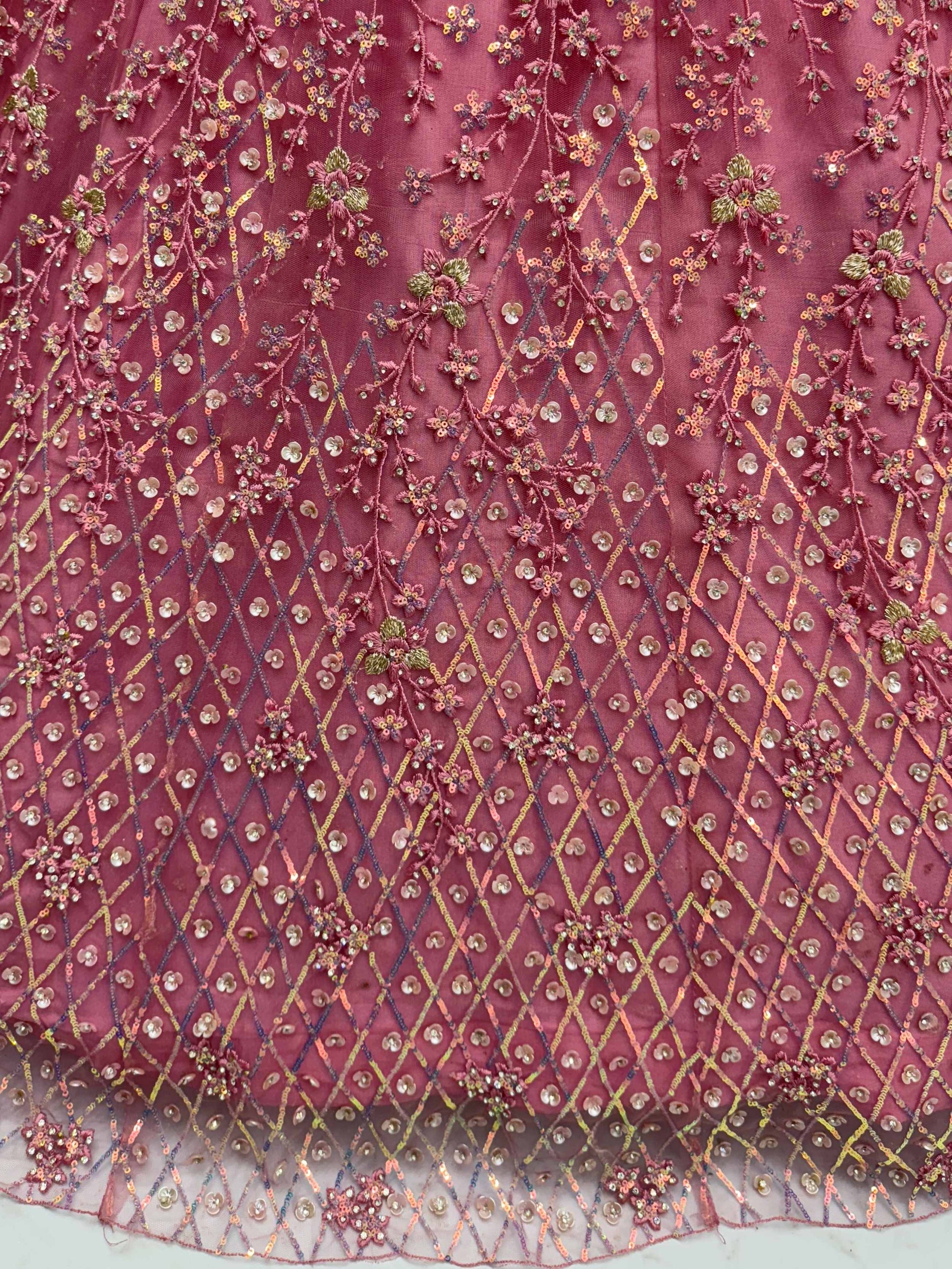 Artistic Pink Net Sequins Work Bridesmaid Lehenga Choli With Dupatta