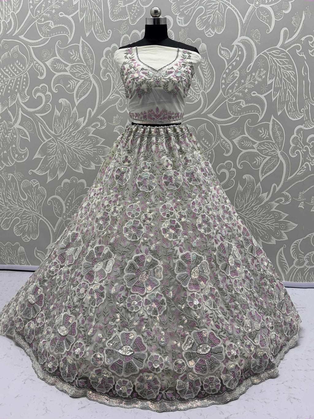 Gorgeous White Net Multi-Thread Work Function Wear Lehenga Choli