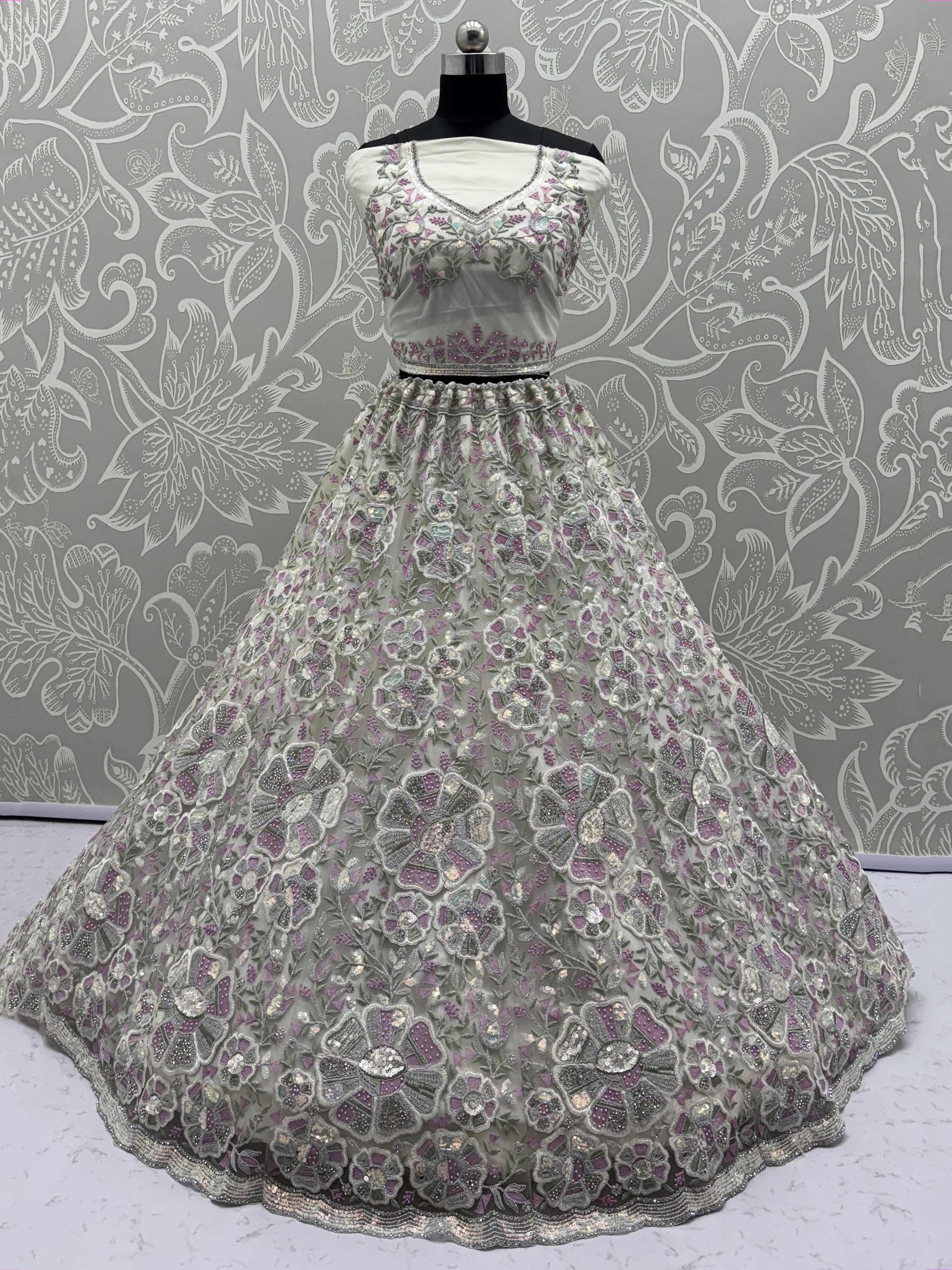 Gorgeous White Net Multi-Thread Work Function Wear Lehenga Choli