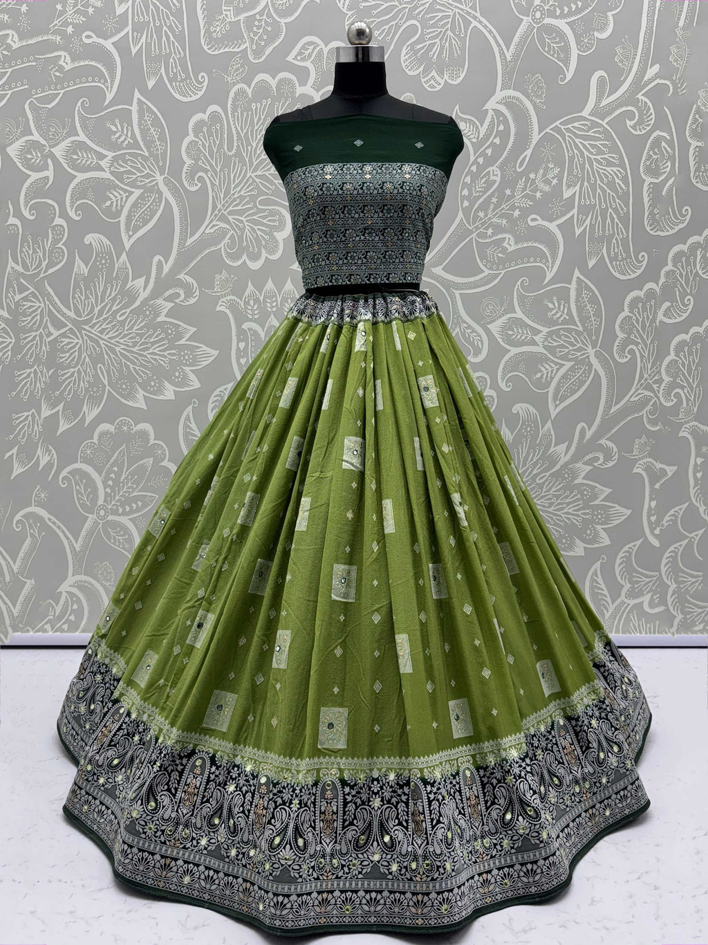 Regal Green Georgette Zari Work Mehendi Wear Lehenga Choli