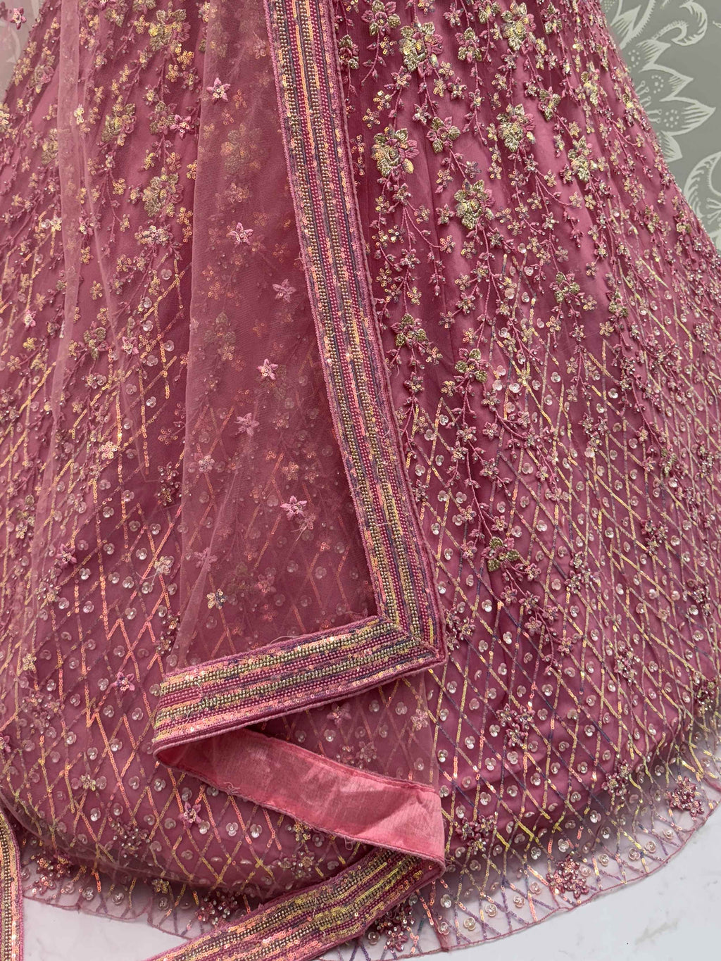 Artistic Pink Net Sequins Work Bridesmaid Lehenga Choli With Dupatta