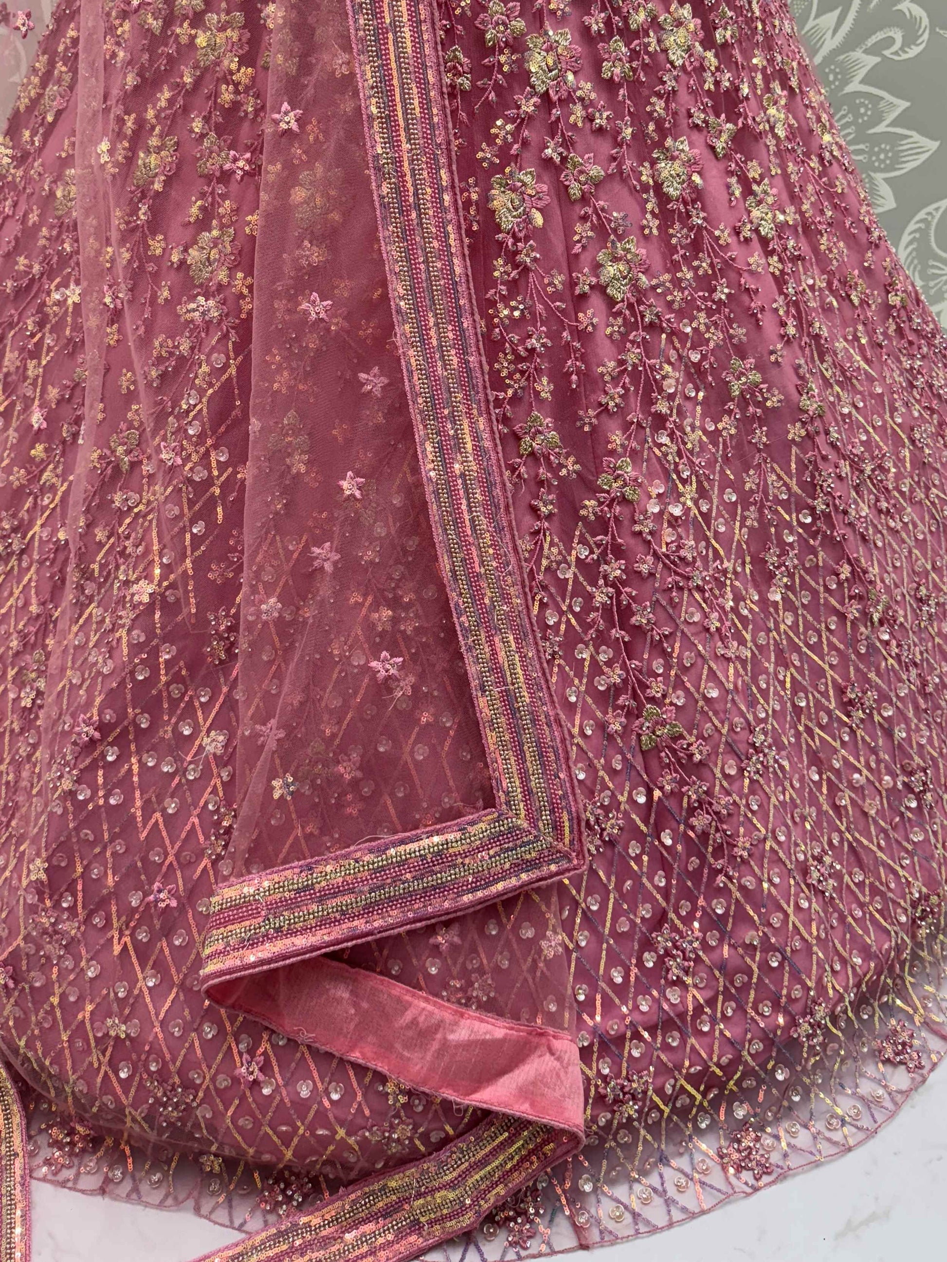 Artistic Pink Net Sequins Work Bridesmaid Lehenga Choli With Dupatta